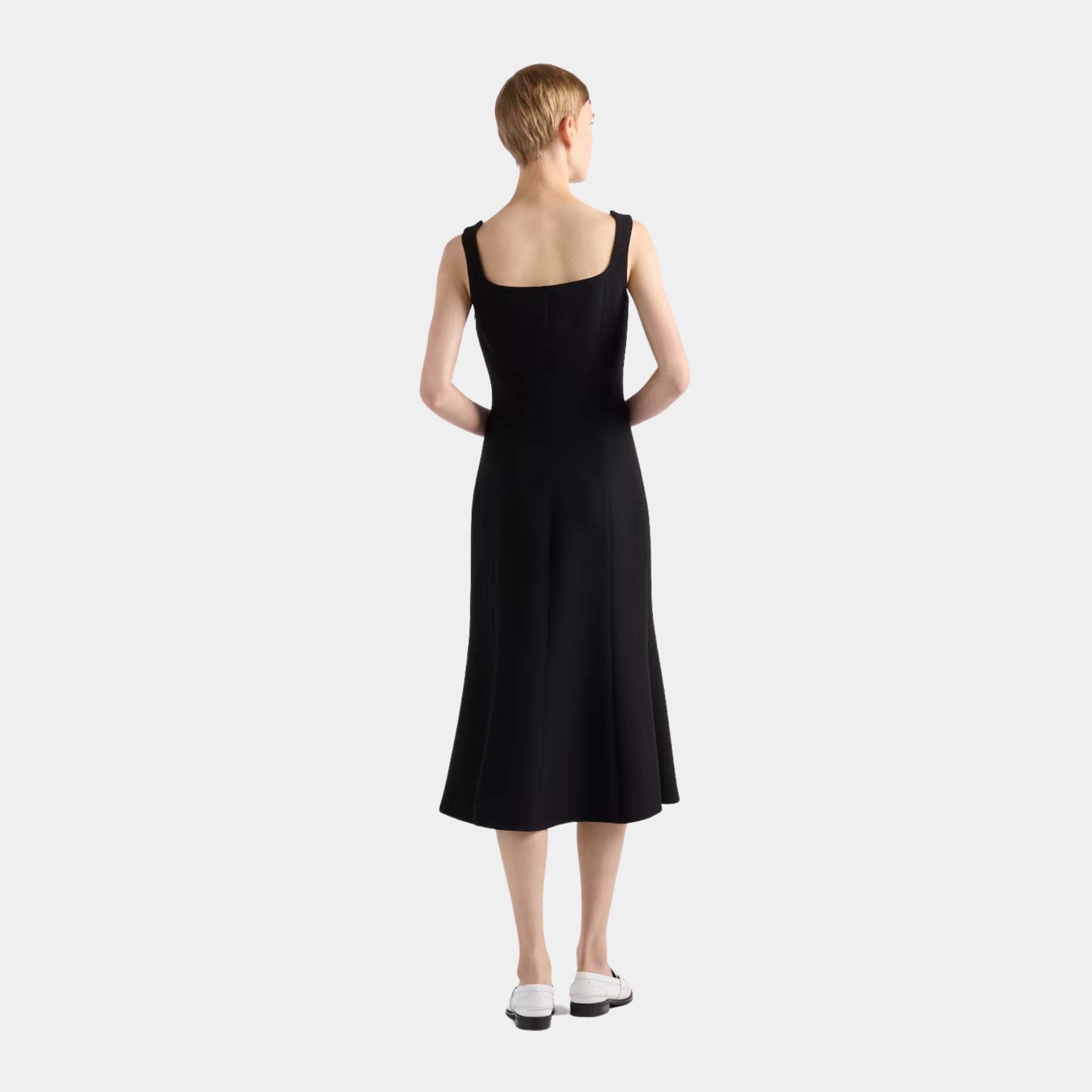 Prada Embroidered Cady Sheath Dress, Model, Back