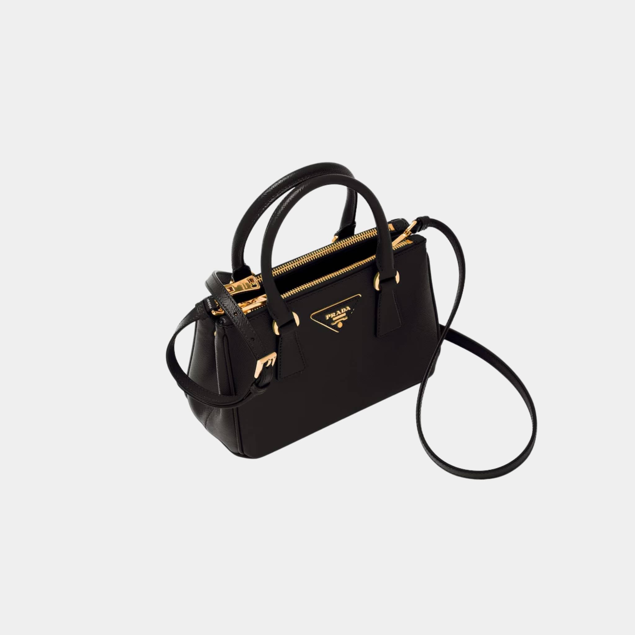 Prada Galleria Saffiano Leather Mini Bag, Black, Top