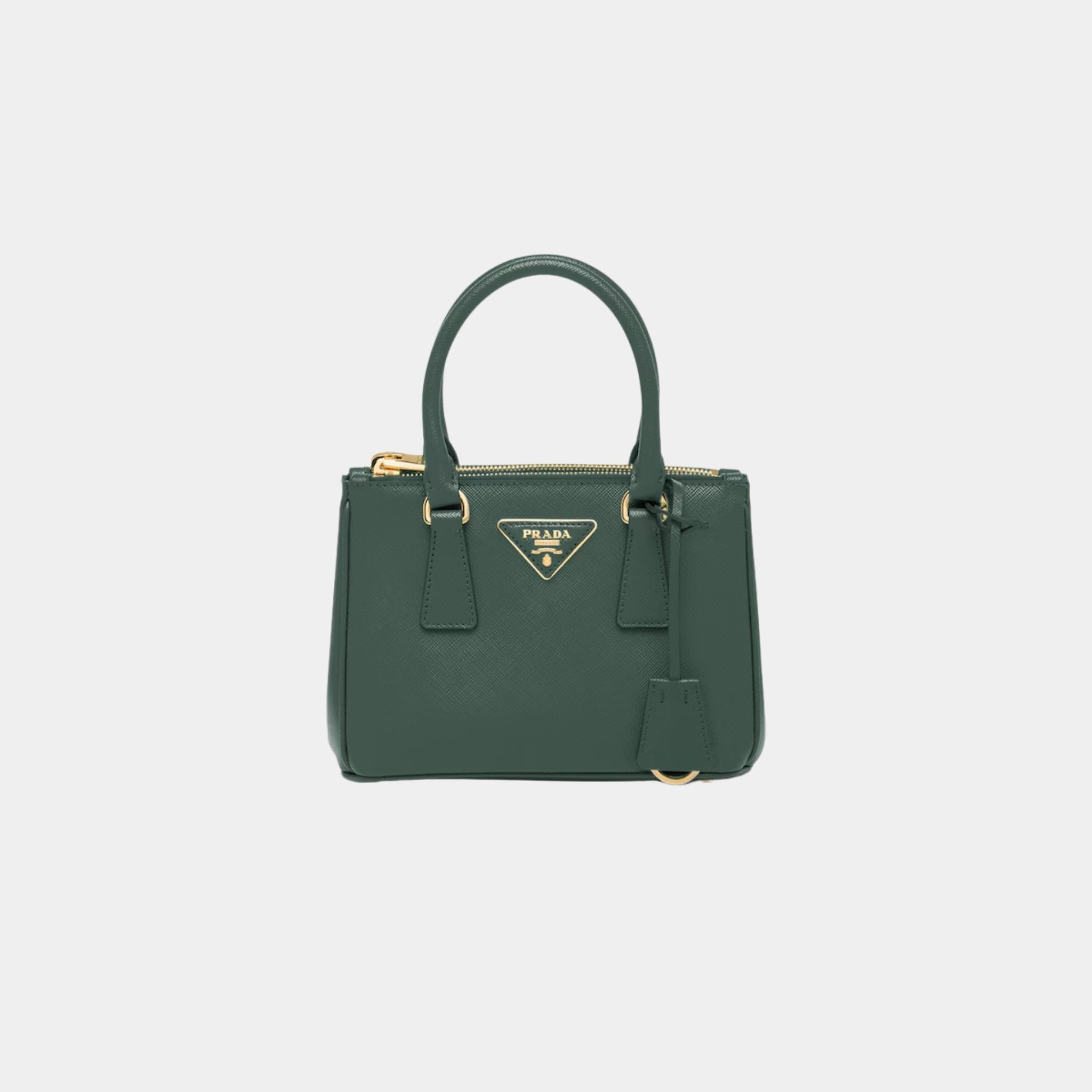 Prada Galleria Saffiano Leather Mini Bag, Emerald Green, Front