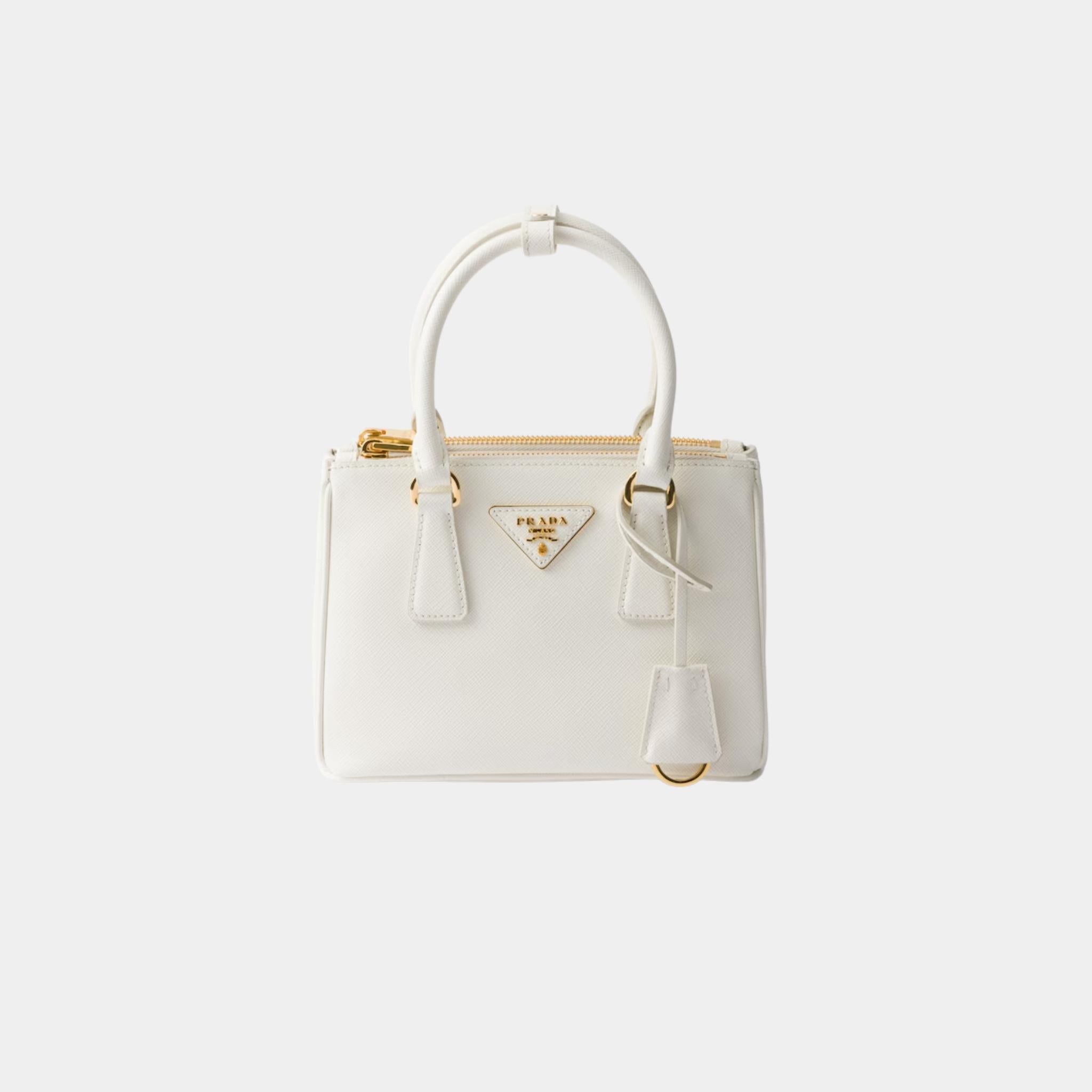 Prada Galleria Saffiano Leather Mini Bag, White, Front