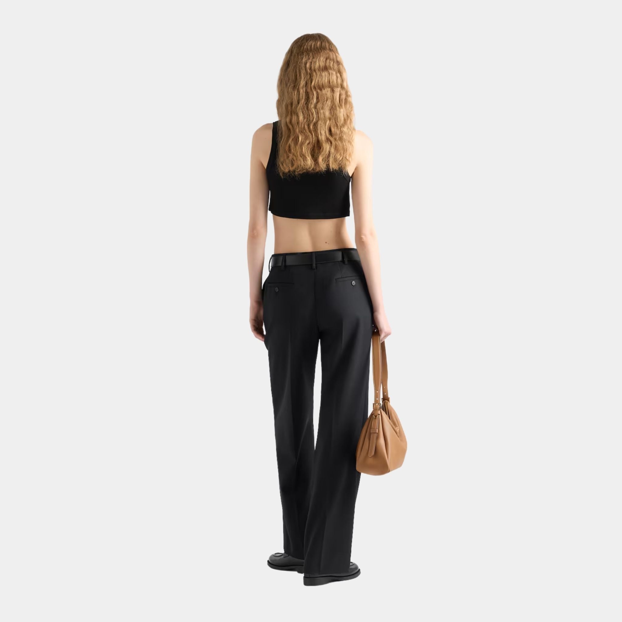 Prada Jersey Cropped Top, Black, Model, Back