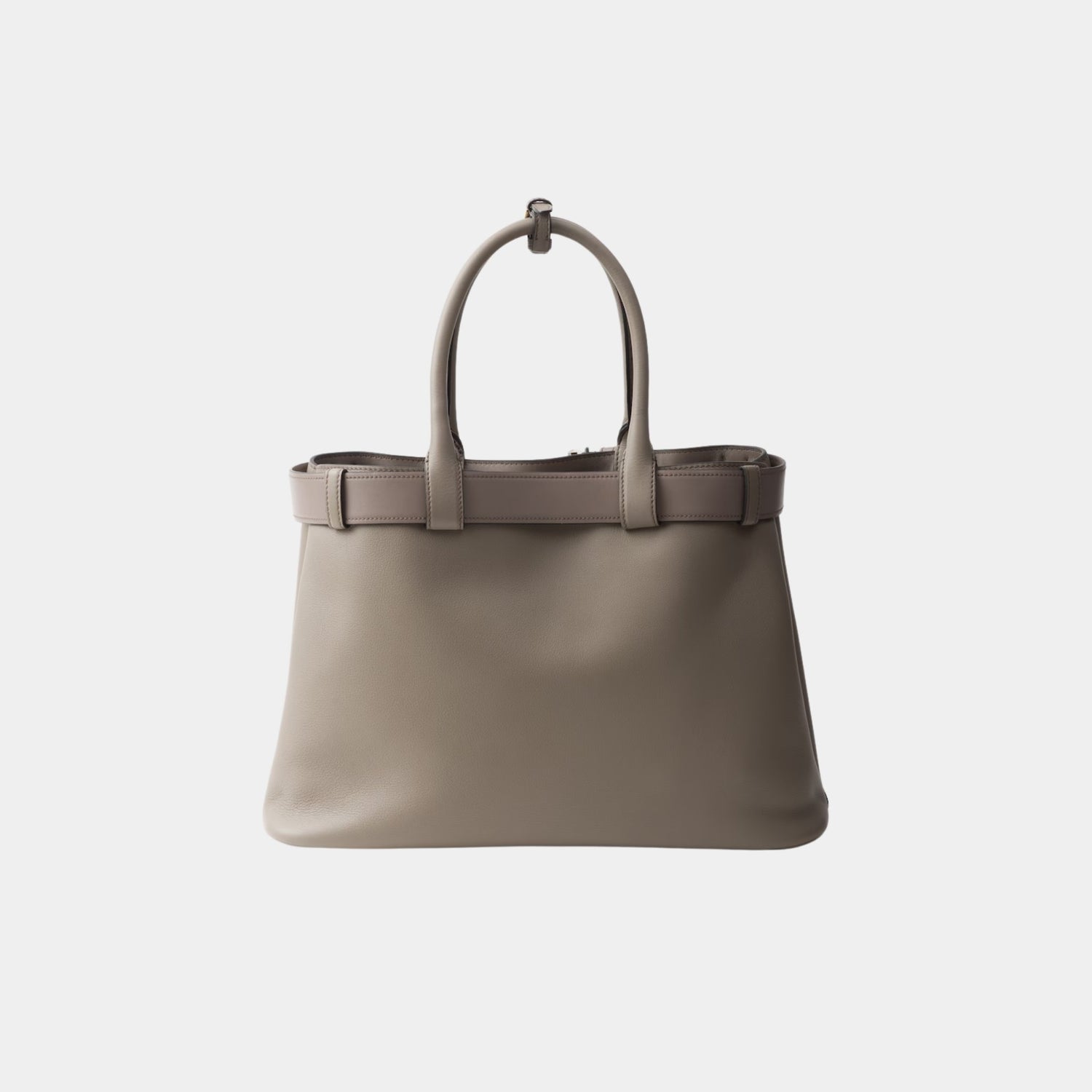 Prada Large Buckle Leather Handbag With Belt, Clay Grey, Back