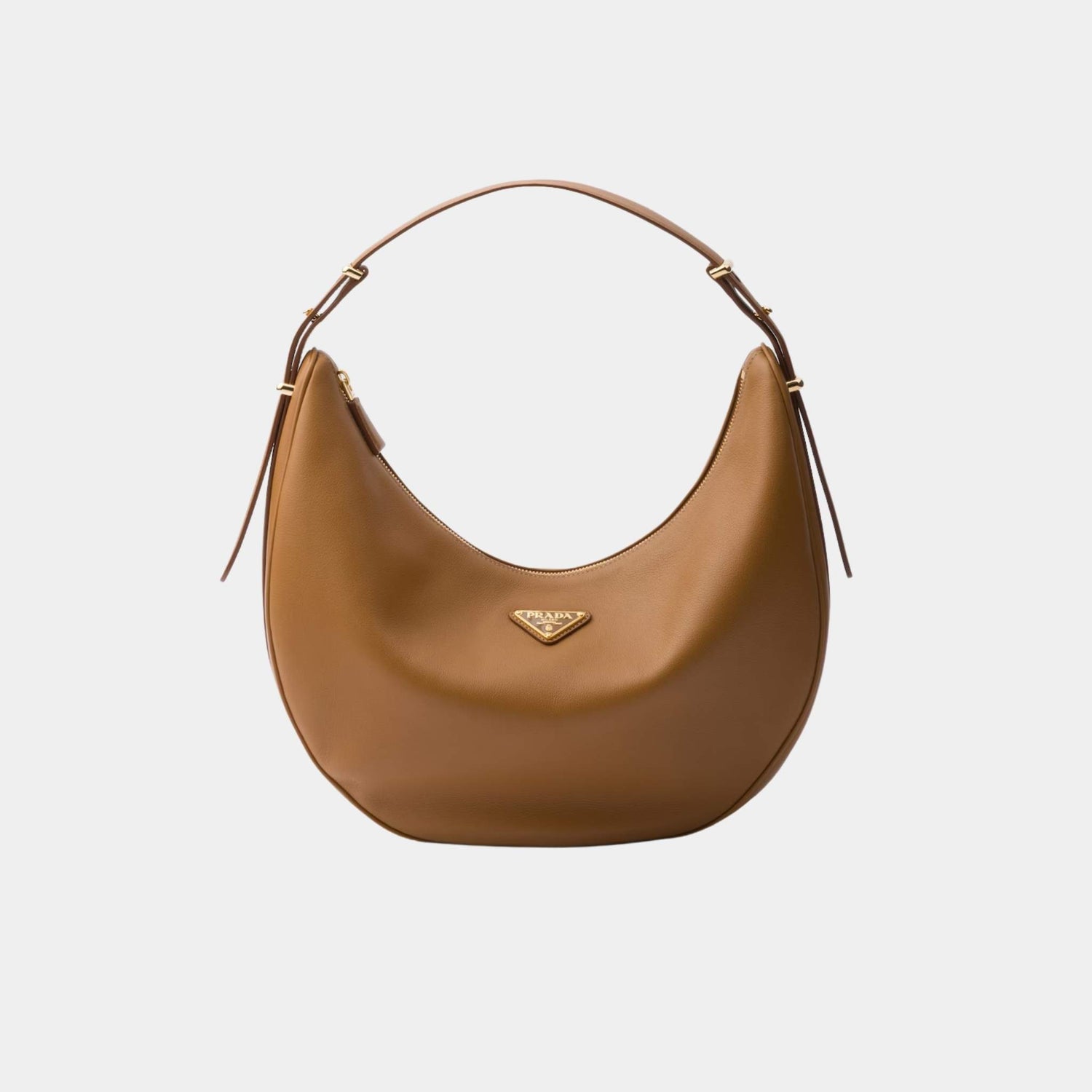 Prada Large Calfskin Leather Shoulder Bag, Caramel, Front