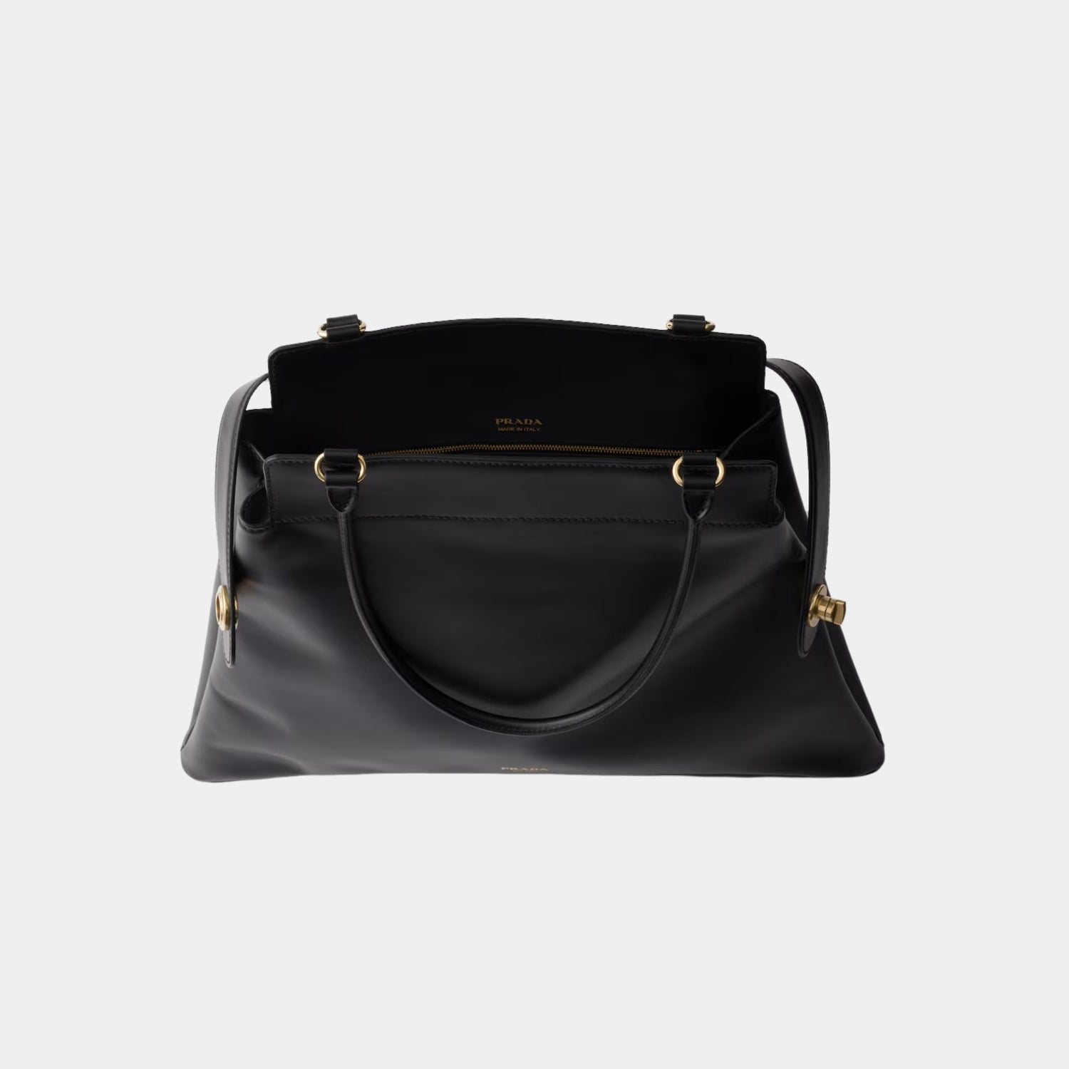 Prada Large Etude Leather Bag, Black, Top