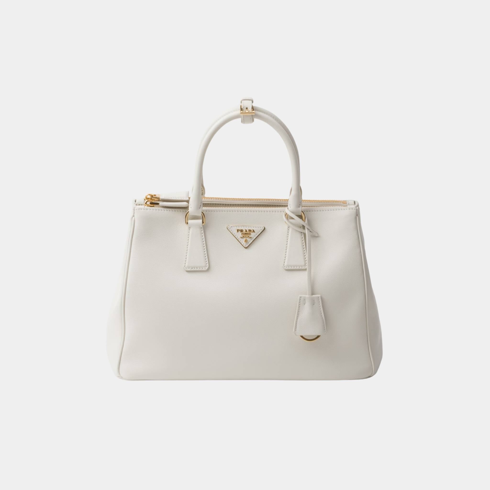 Prada Large Galleria Saffiano Leather Bag, White, Front