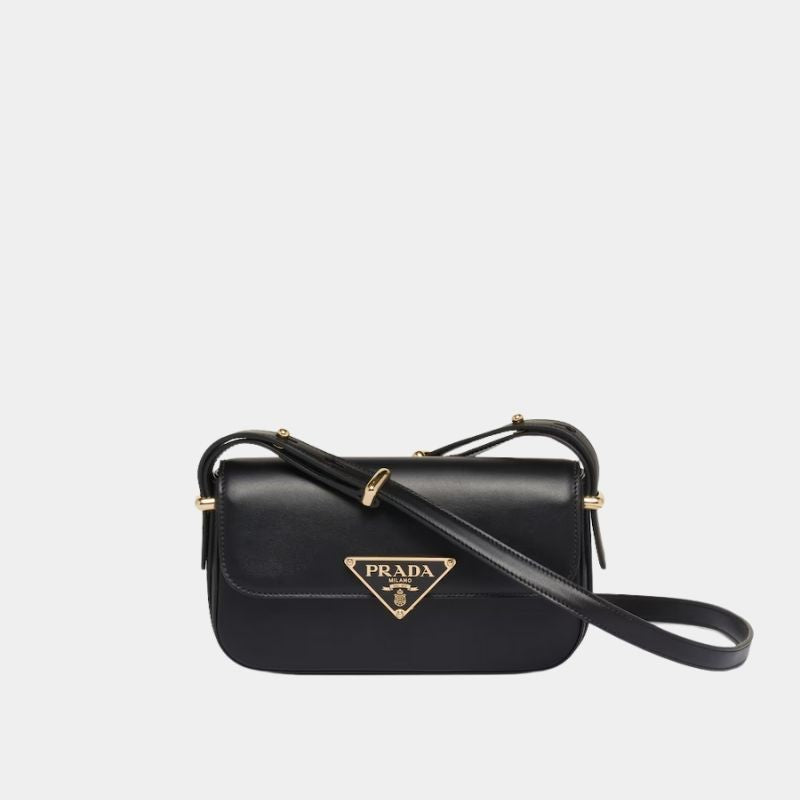 Prada Leather Shoulder Bag, Black, FrontView