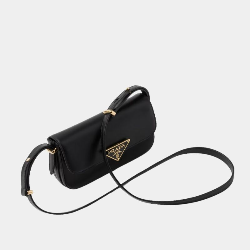 Prada Leather Shoulder Bag, Black, FullView