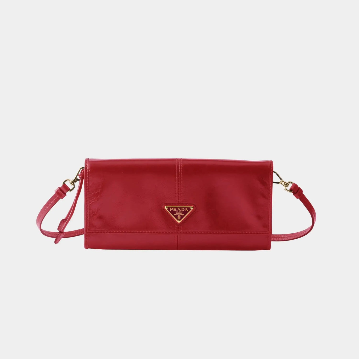 Prada Leather wallet with shoulder strap, Red , Front 
