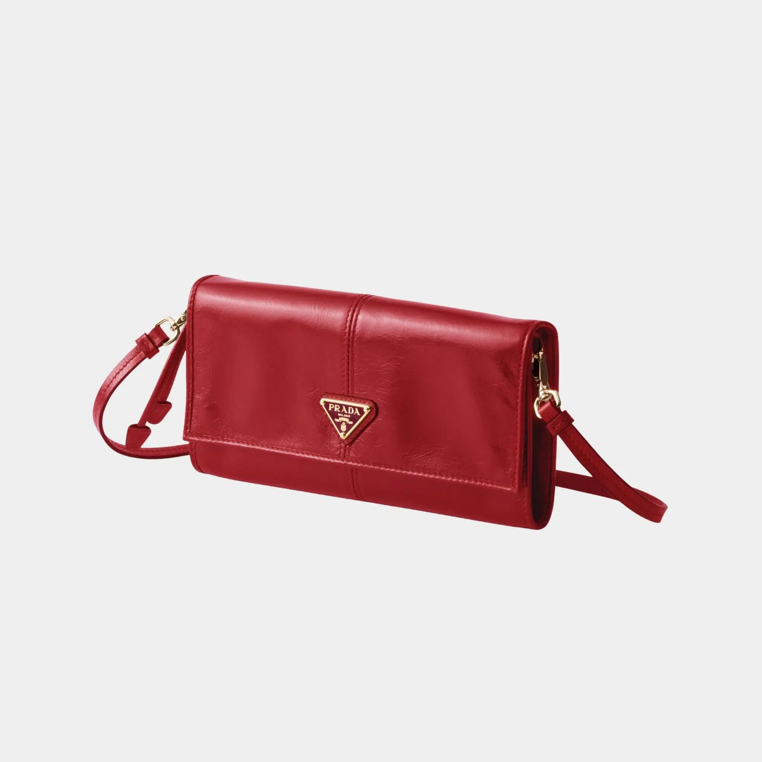 Prada Leather wallet with shoulder strap, Red , Side