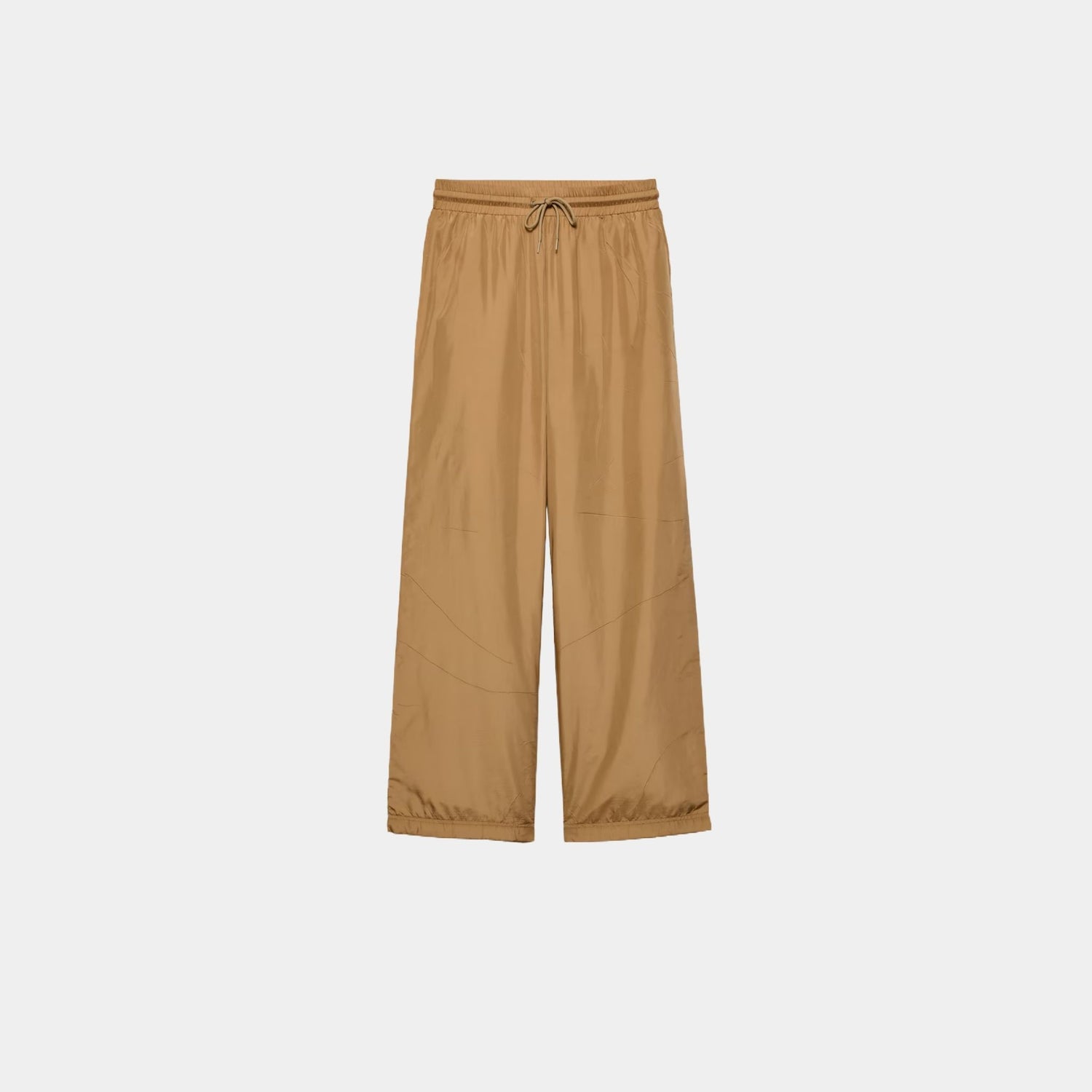 Prada Lightweight Re-Nylon Wide Leg Pants, Camel Brown, Front