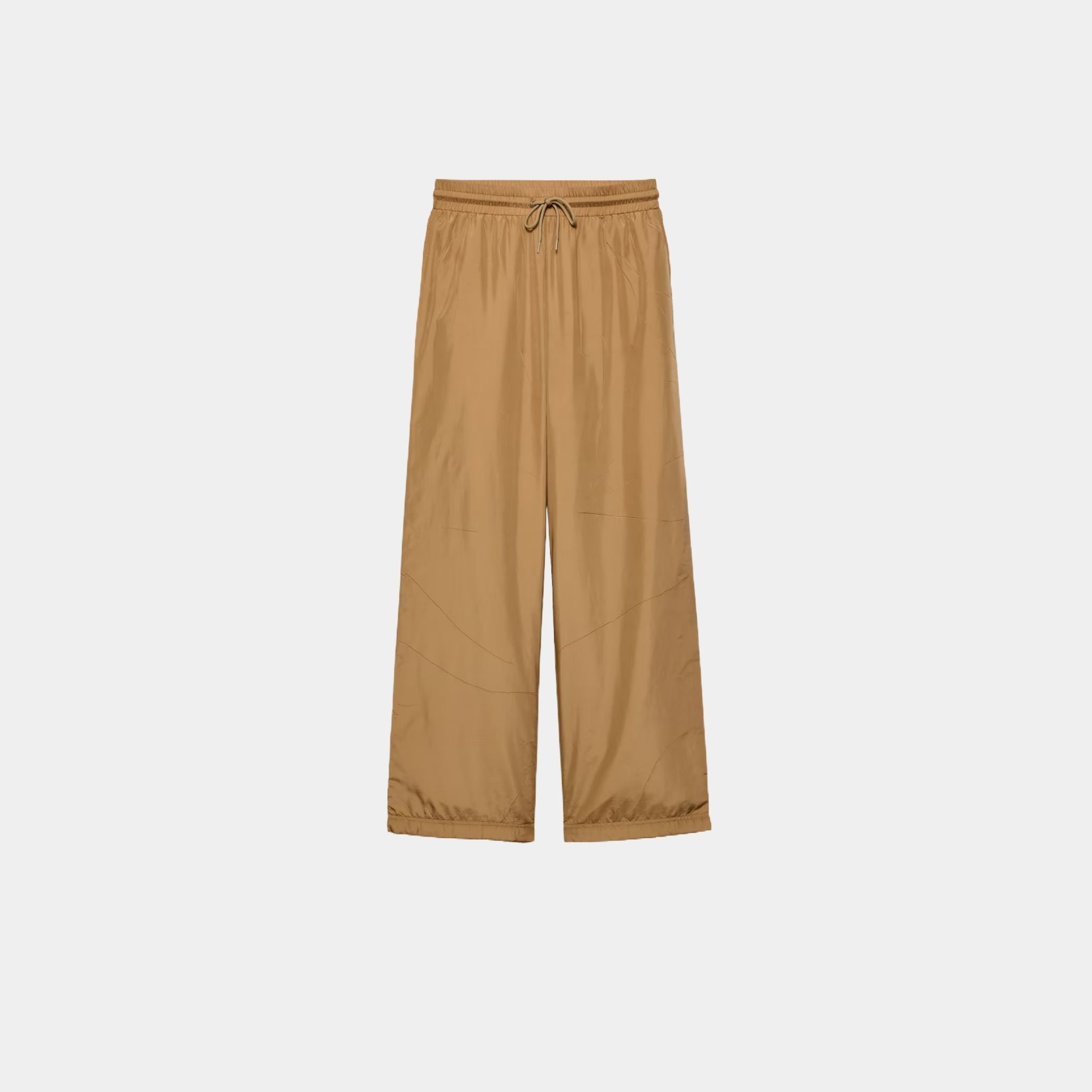 Prada Lightweight Re-Nylon Wide Leg Pants, Camel Brown, Front