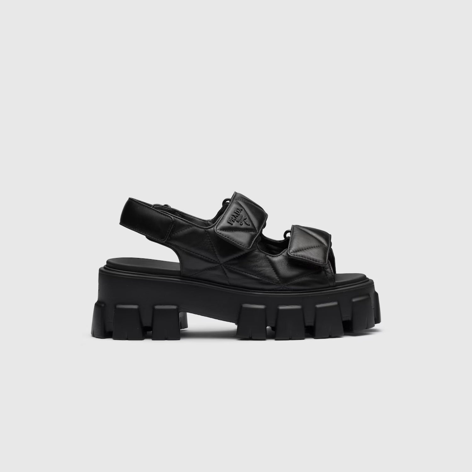 Prada Monolith Nappa Lambskin Leather Sandals, Black, Side