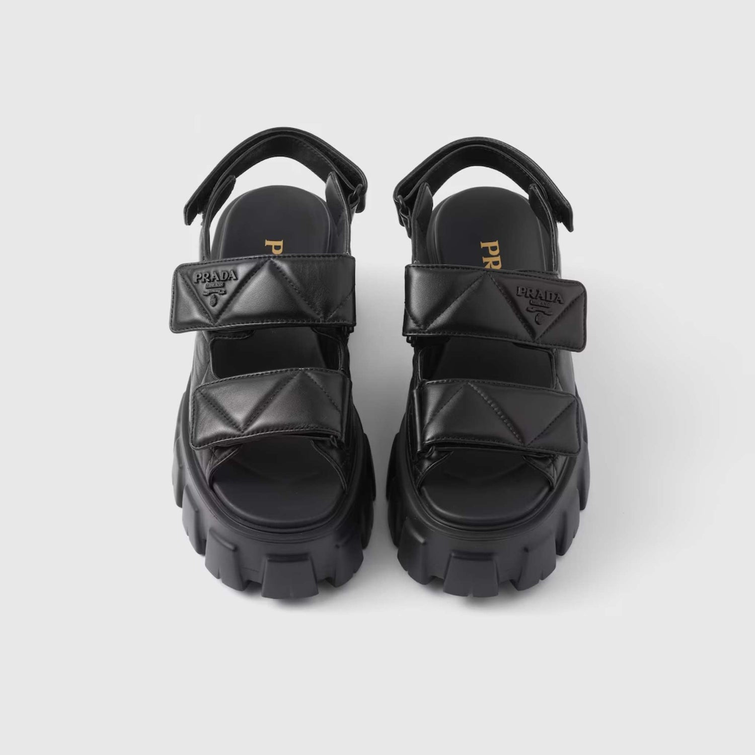 Prada Monolith Nappa Lambskin Leather Sandals, Black, Top