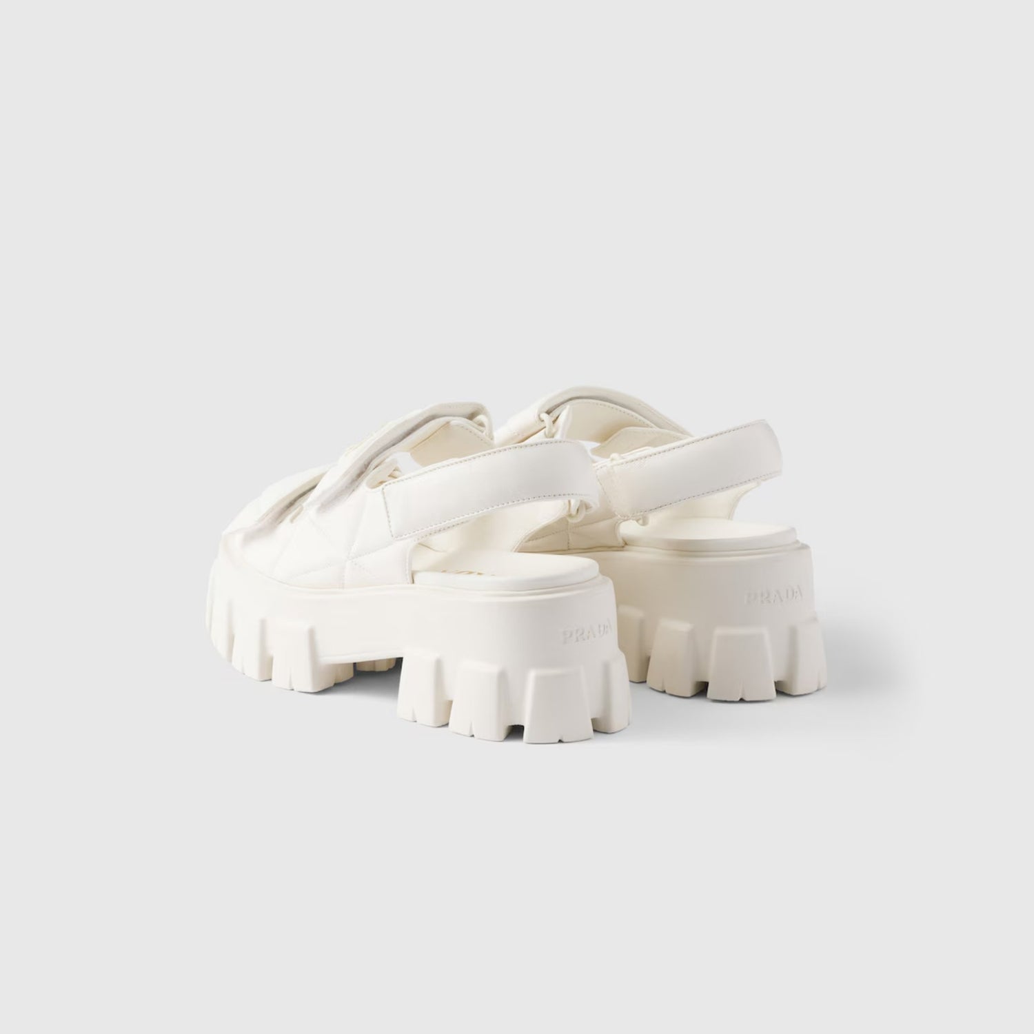 Prada Monolith Nappa Lambskin Leather Sandals, Ivory, Back