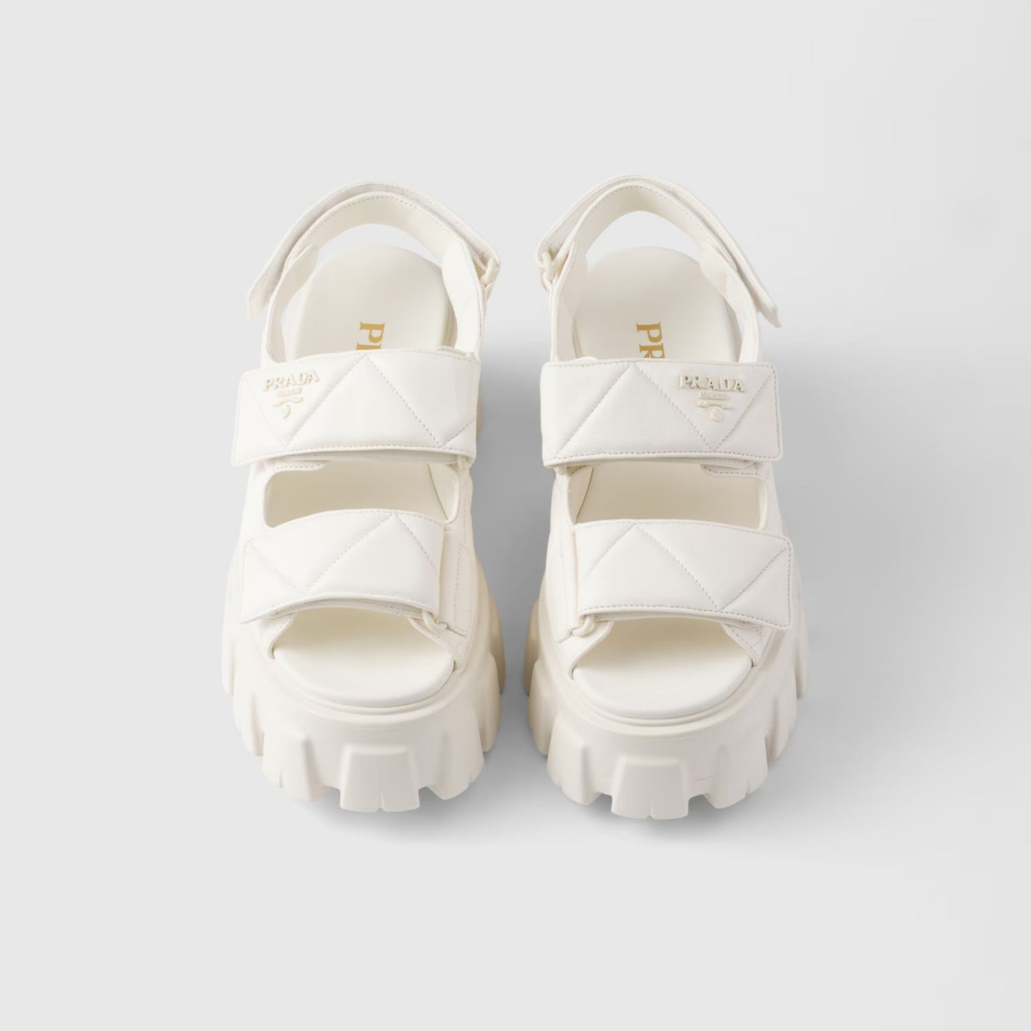 Prada Monolith Nappa Lambskin Leather Sandals, Ivory, Top