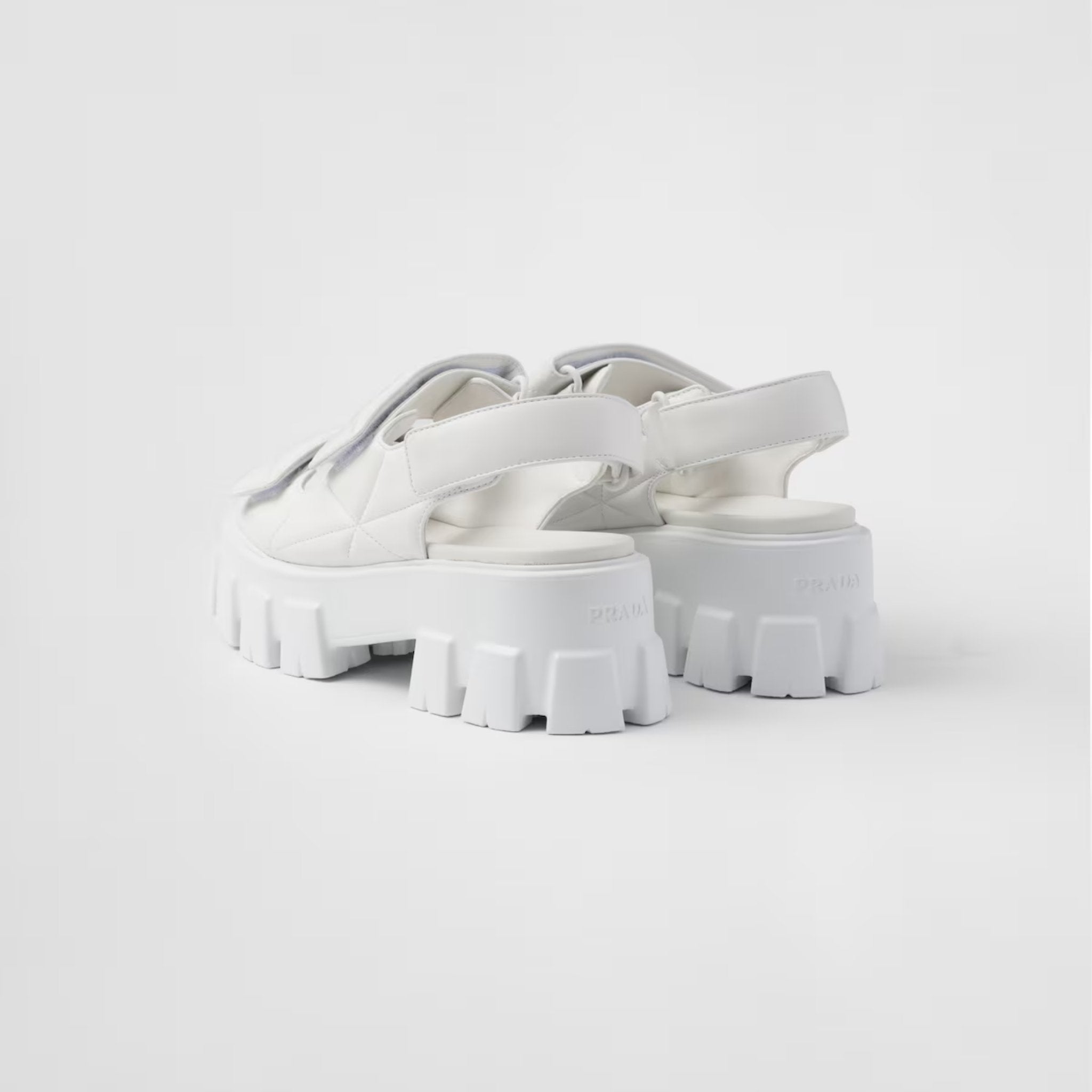 Prada Monolith Nappa Lambskin Leather Sandals, White, Back