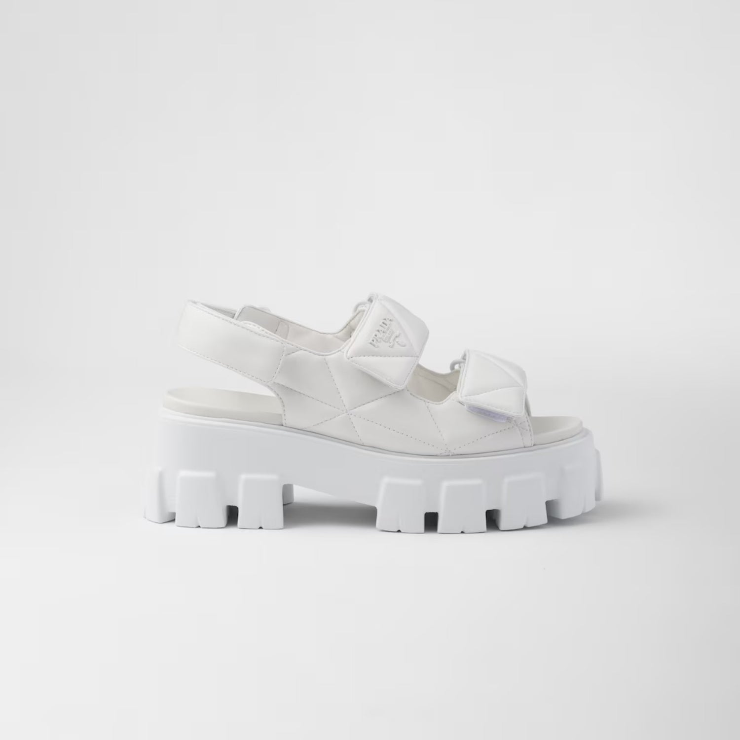 Prada Monolith Nappa Lambskin Leather Sandals, White, Side