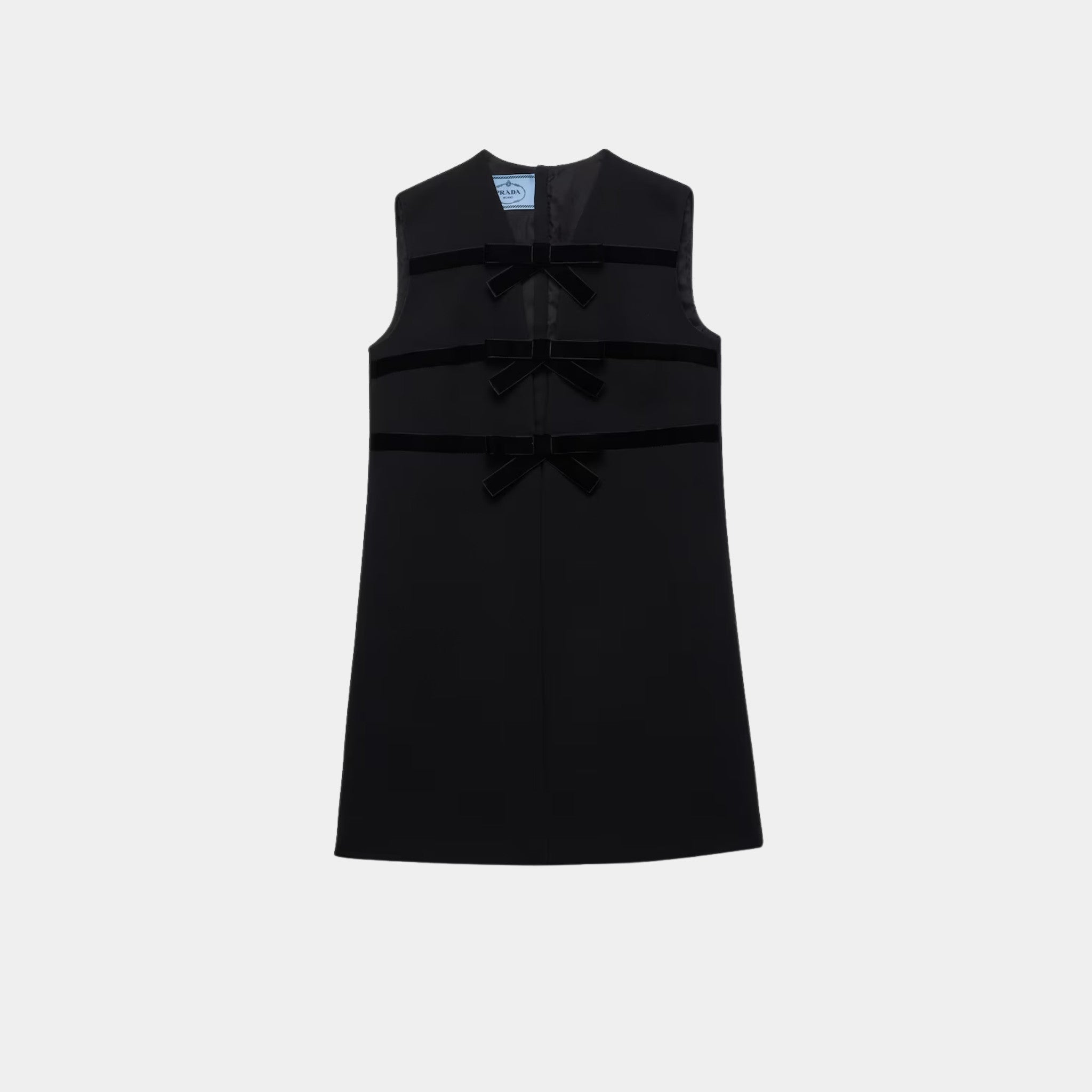 Prada Natté Flared Mini Dress with Velvet Bows, Front