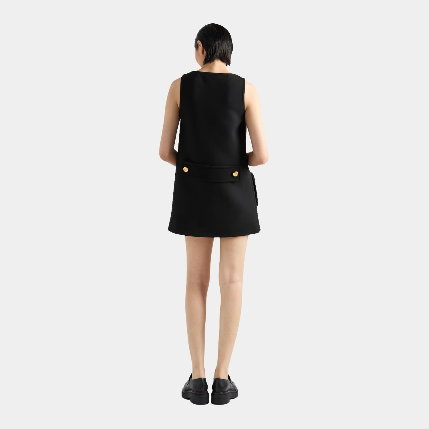 Prada Natté Straight Minidress, Black, Model, Back