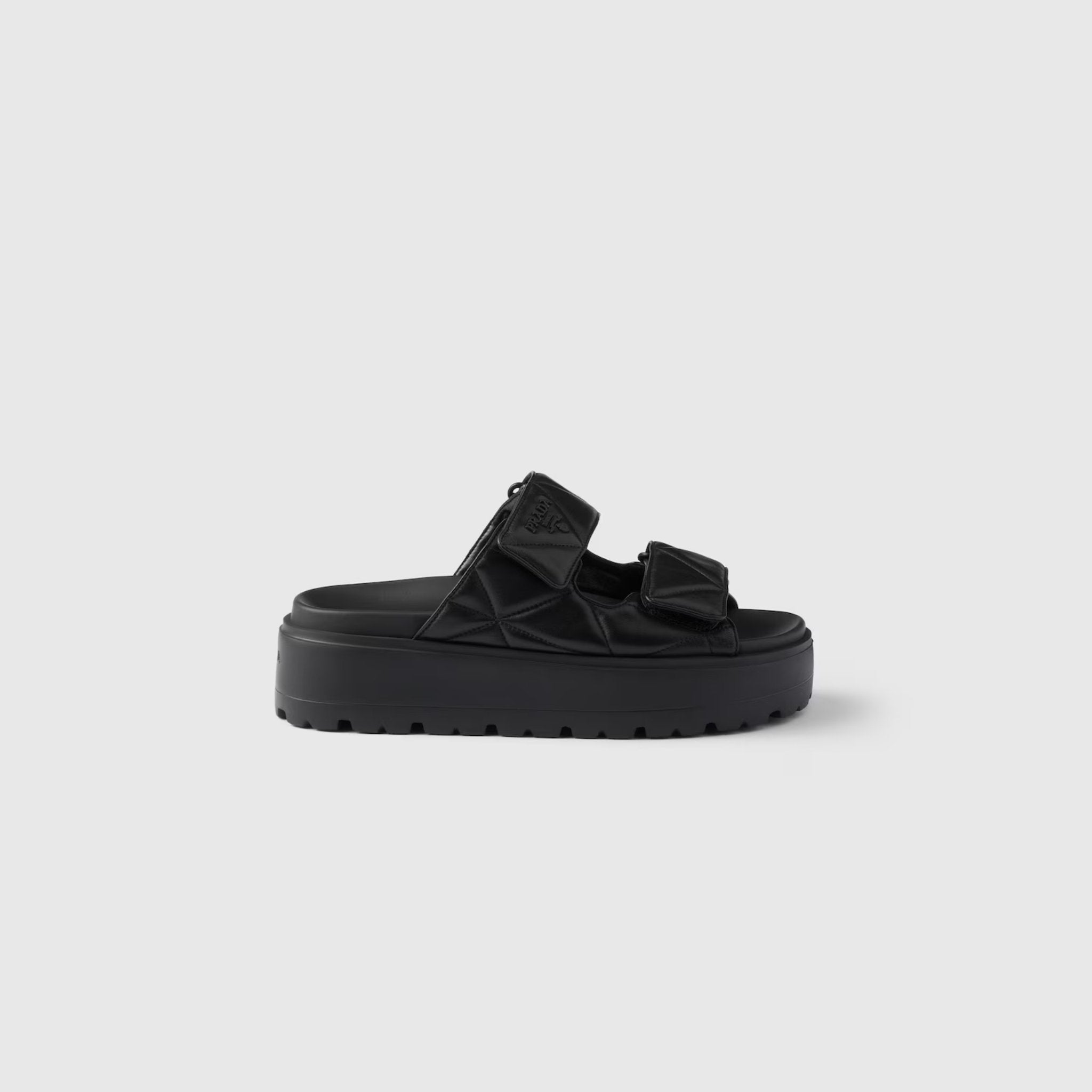 Prada Padded Nappa Leather Slides With Rubber Platform Soles, Black, Side