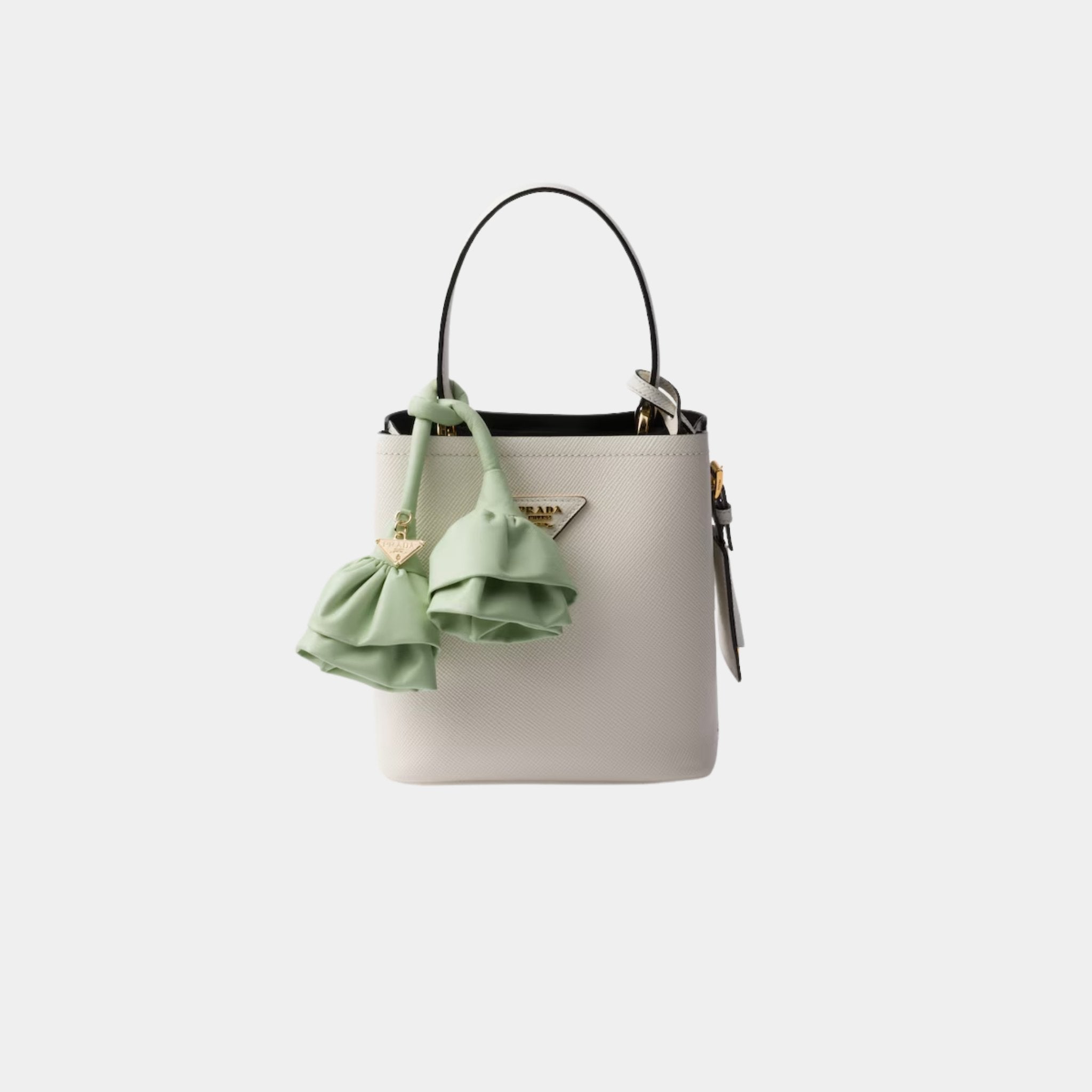 Panier Saffiano Leather Mini Bag With Nappa Leather Flowers, White, Aqua, Front