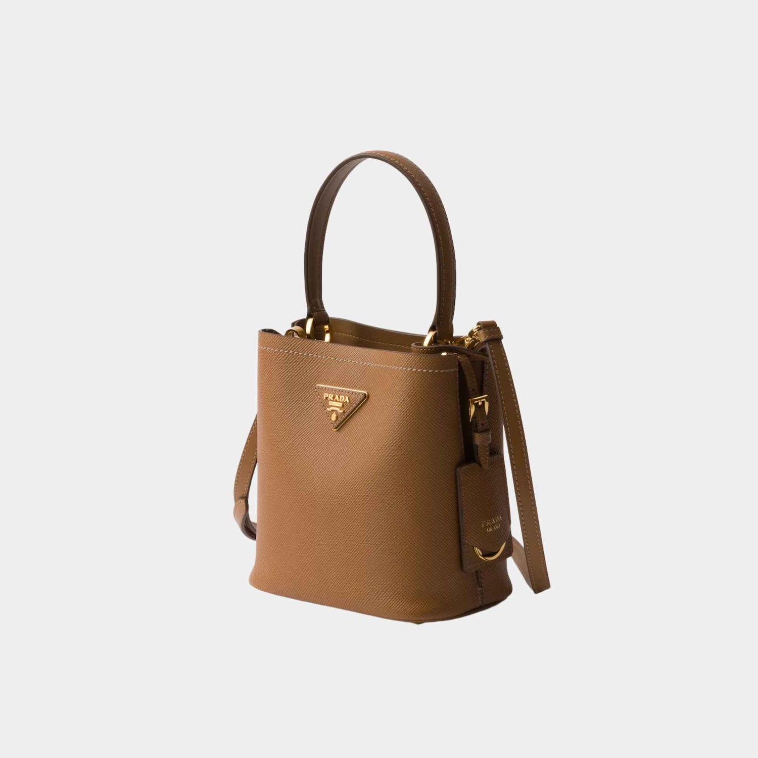 Prada Panier Saffiano Leather Mini Bag, Caramel, Side