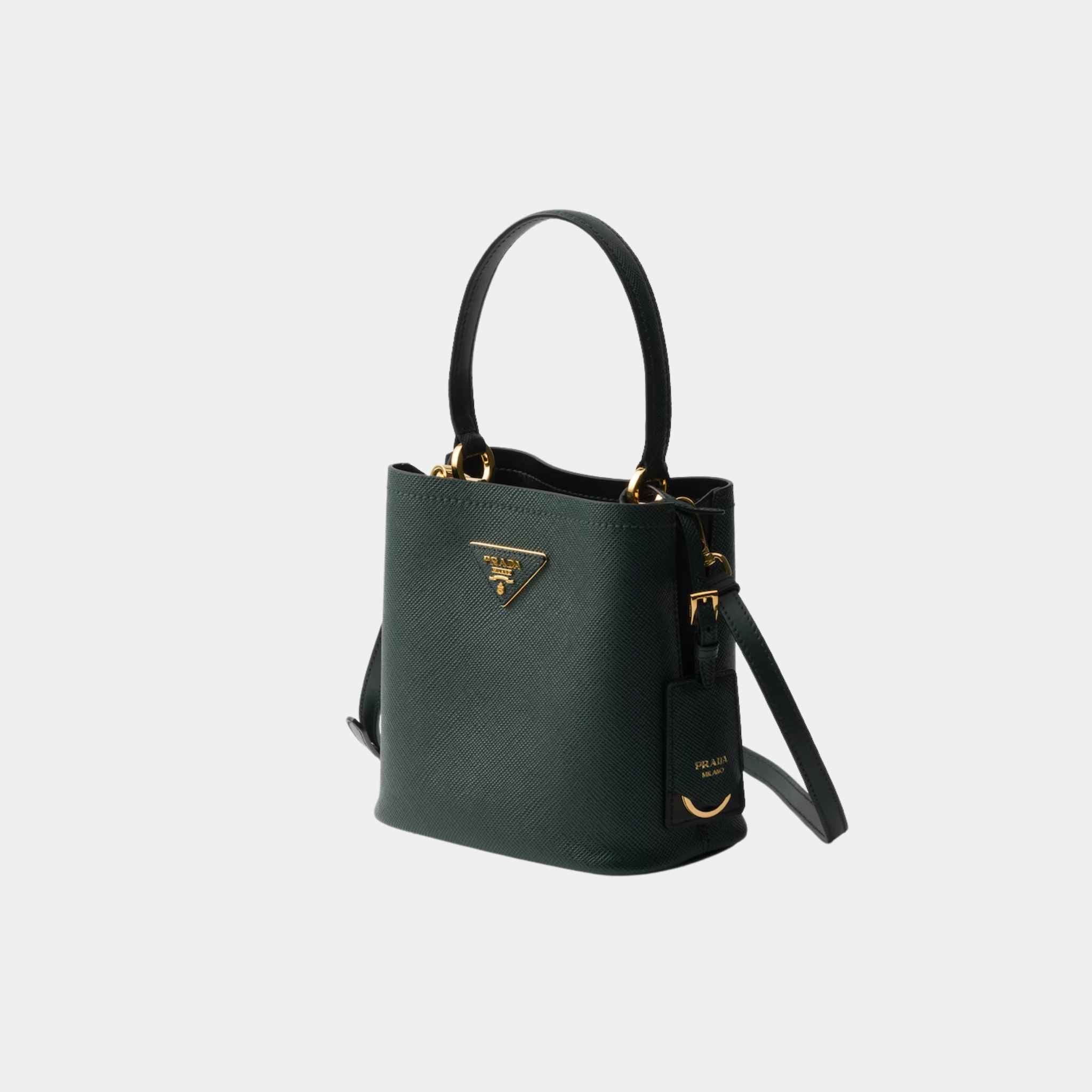 Prada Panier Saffiano Leather Mini Bag, Emerald, Side