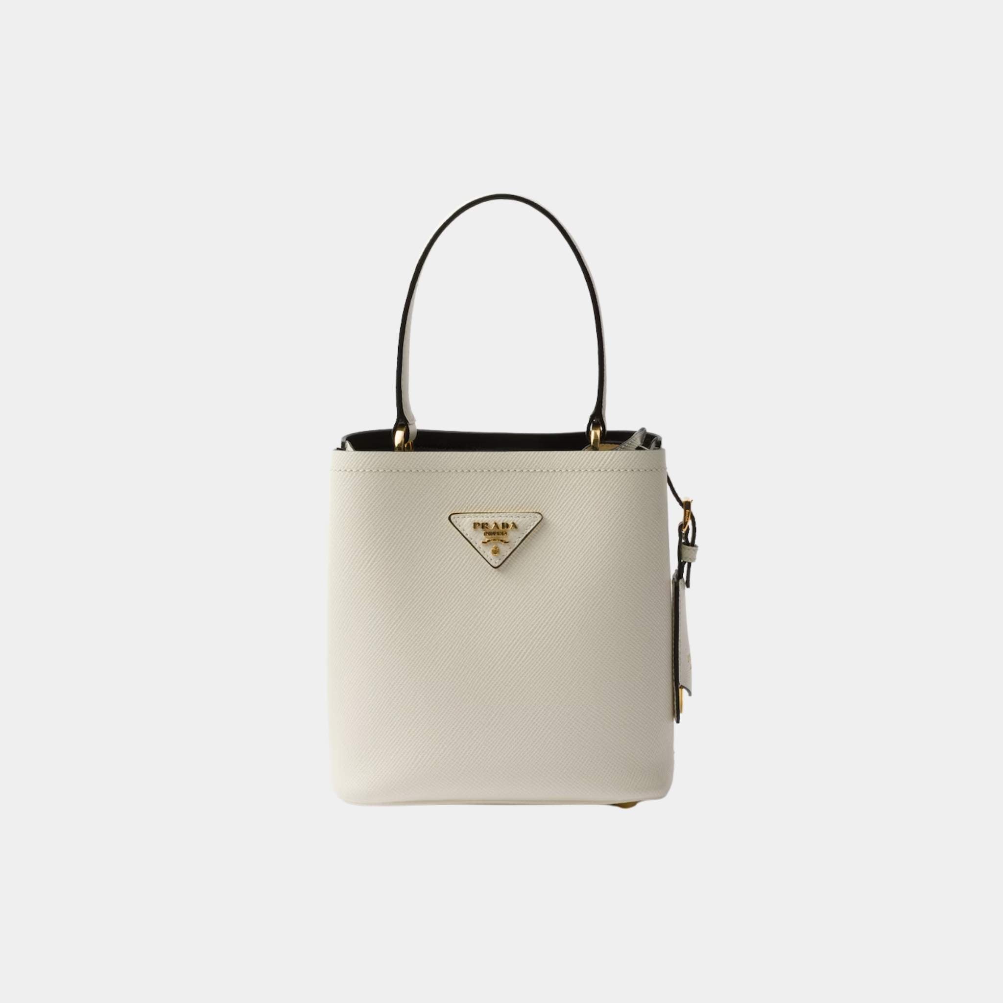 Prada Panier Saffiano Leather Mini Bag, White, Black, Front