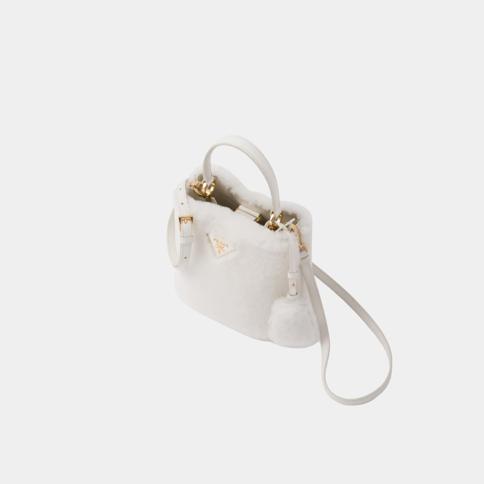 Prada Panier Shearling Mini Bag, White, Top