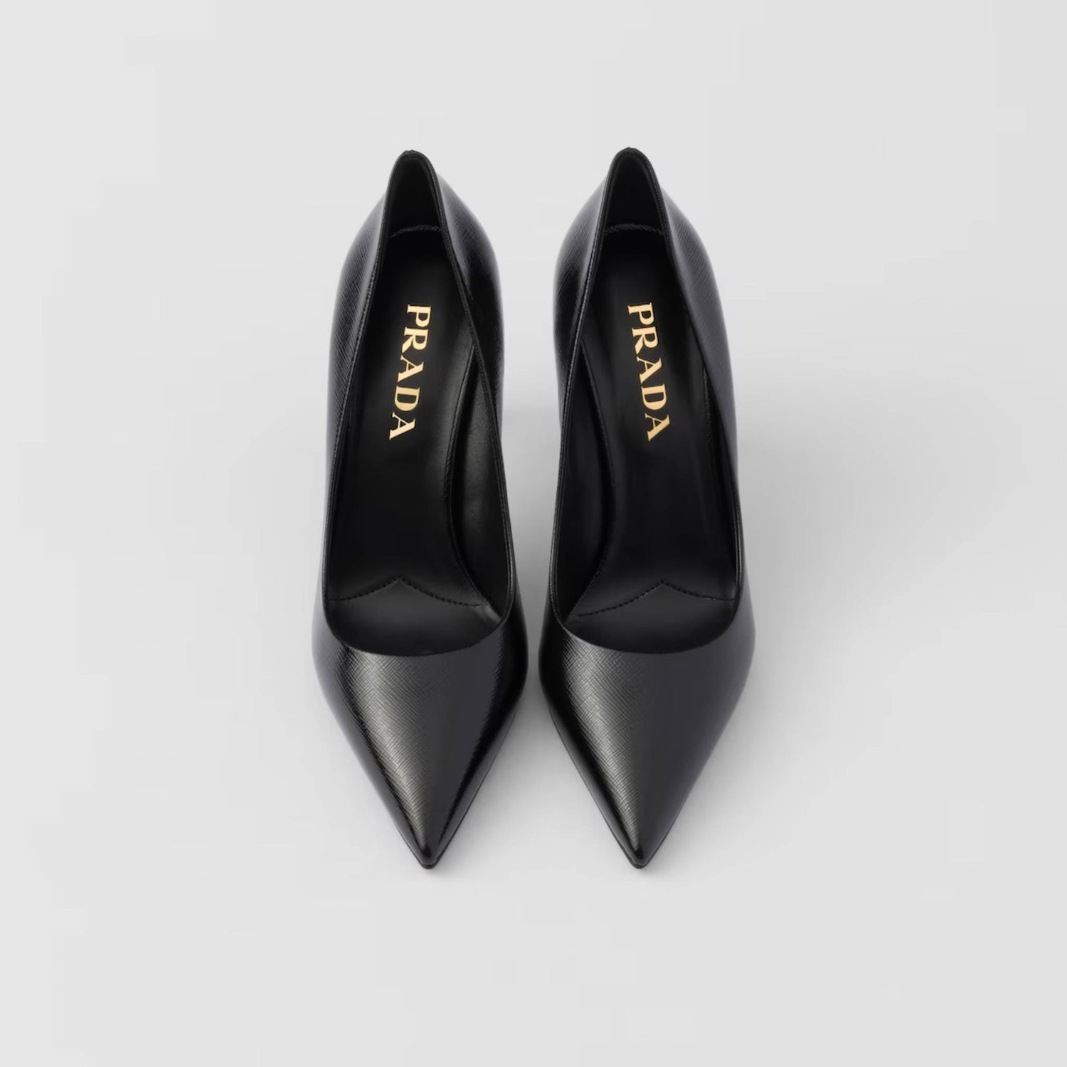 Prada Patent Saffiano Leather Pumps, Black, Front