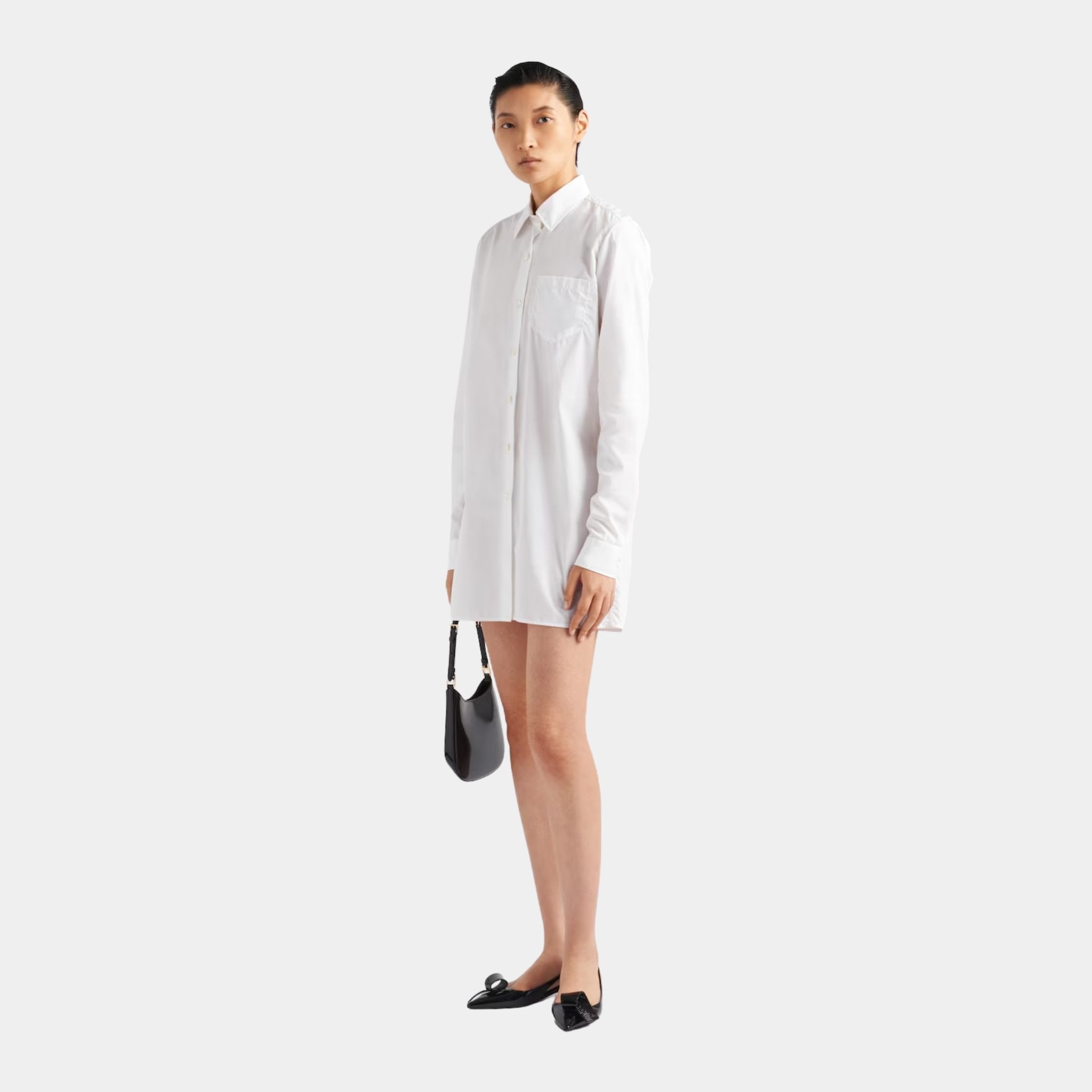 Prada Poplin Mini Shirtdress, Model, Front