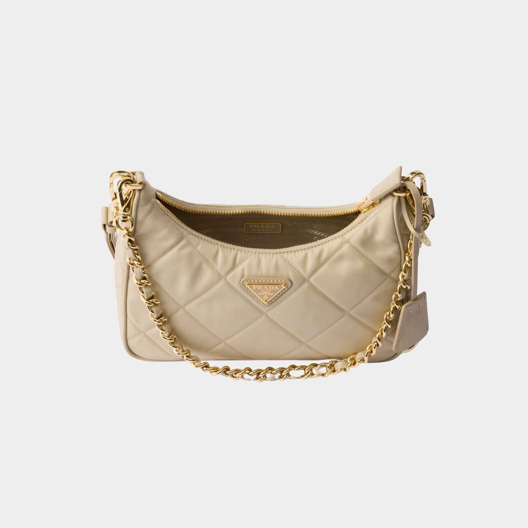 Prada Re-Edition 1995 Chaine Re-Nylon Mini Bag, Desert Beige, Open