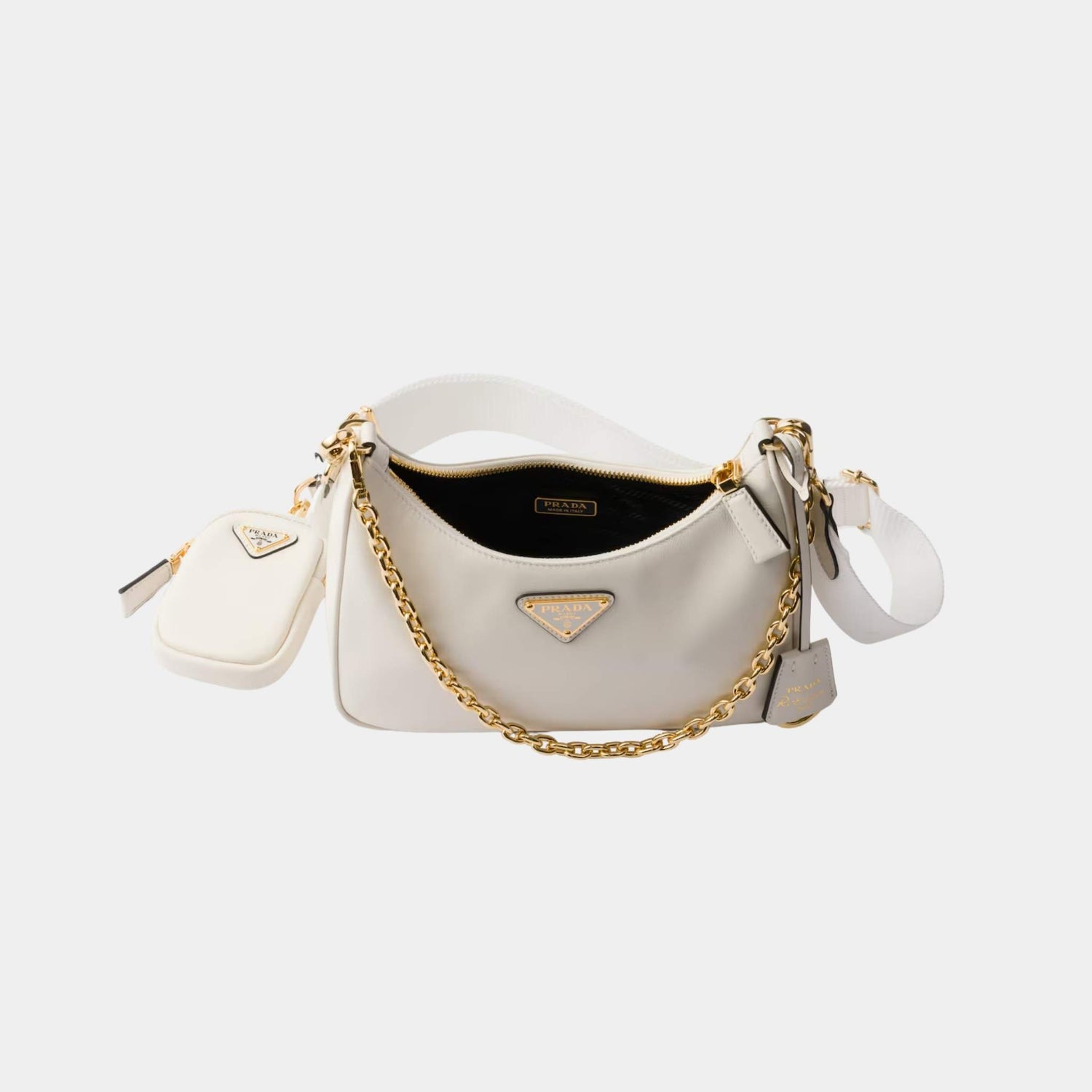 Prada Re-Edition 2005 Calfskin Leather Bag, White, Open