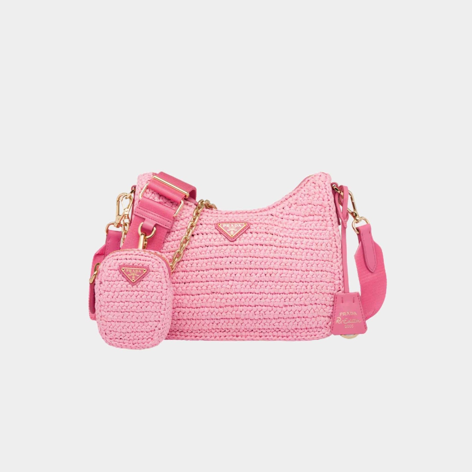 Prada Re-Edition 2005 Crochet Bag, Pink, Front