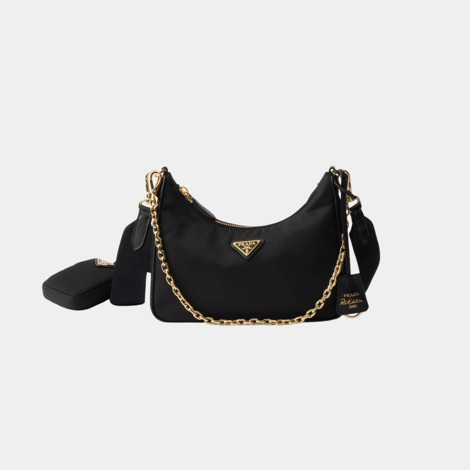 Prada Re-Edition 2005 Re-Nylon Bag, Black, Gold, Front