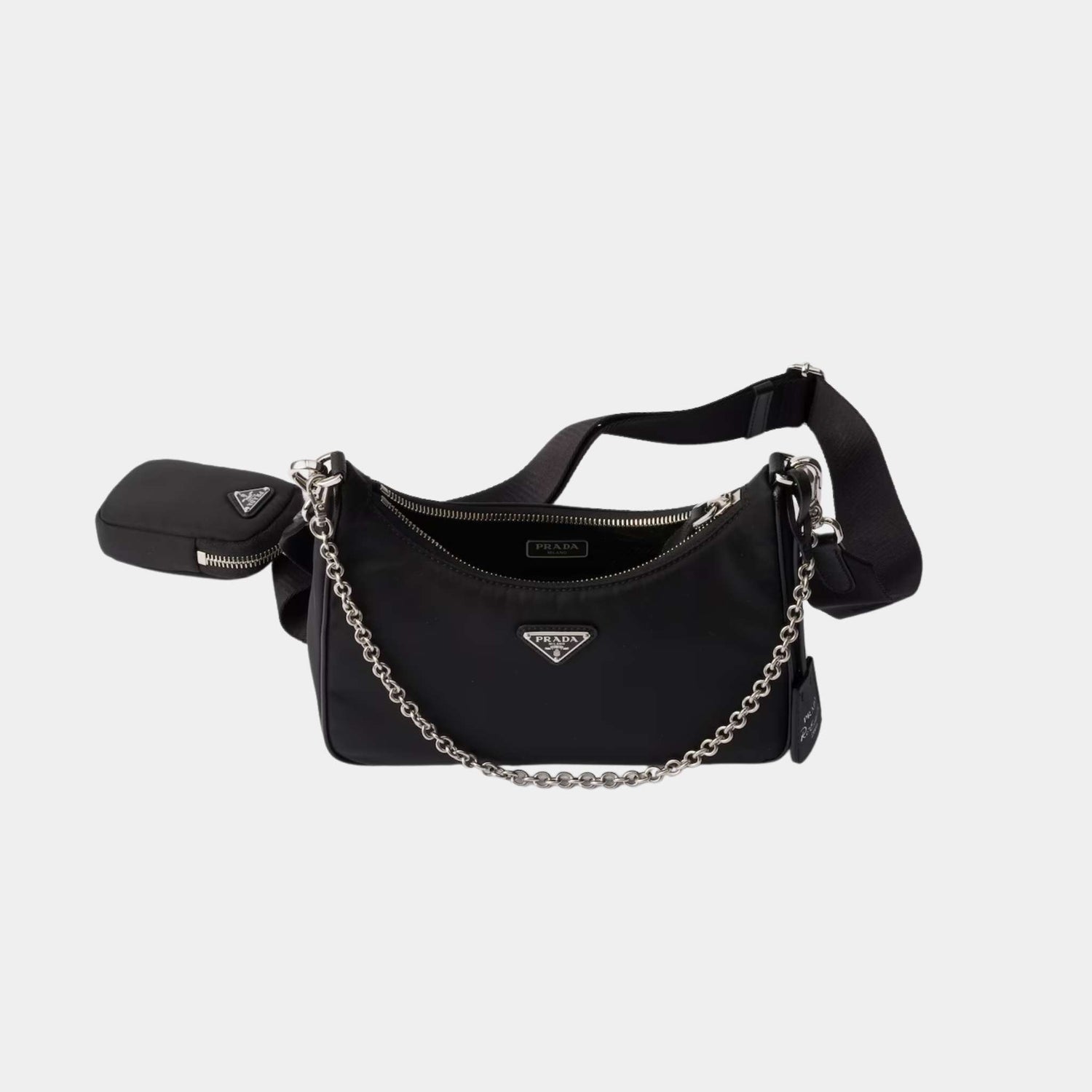 Prada Re-Edition 2005 Re-Nylon Bag, Black, Silver, Open