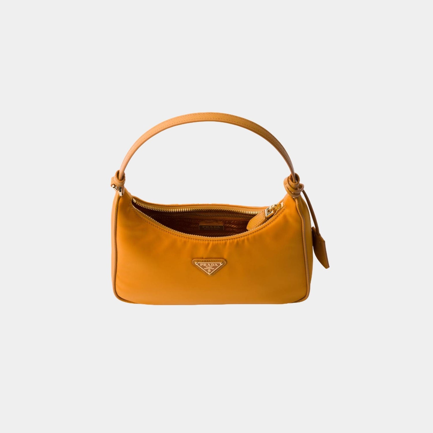 Prada Re-Edition 2005 Re-Nylon and Saffiano Mini Bag With Extra Ring, Amber, Open