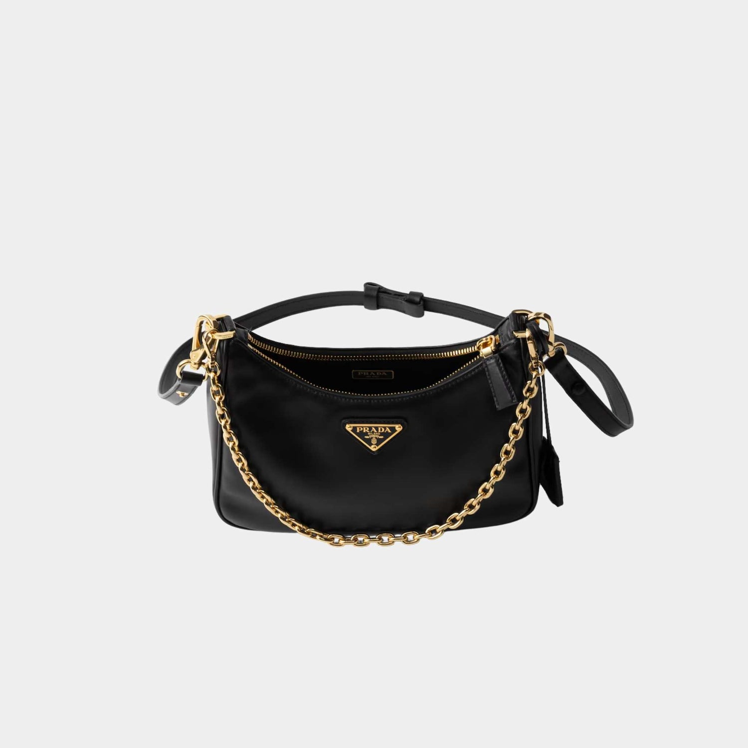 Prada Re-Edition Calfskin Leather Mini Bag, Black, Open