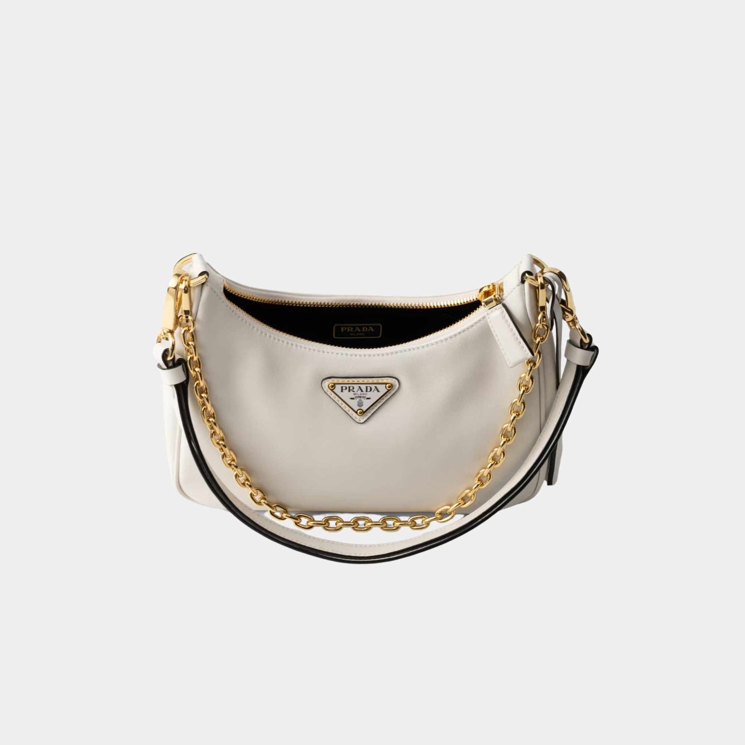 Prada Re-Edition Calfskin Leather Mini Bag, White, Open