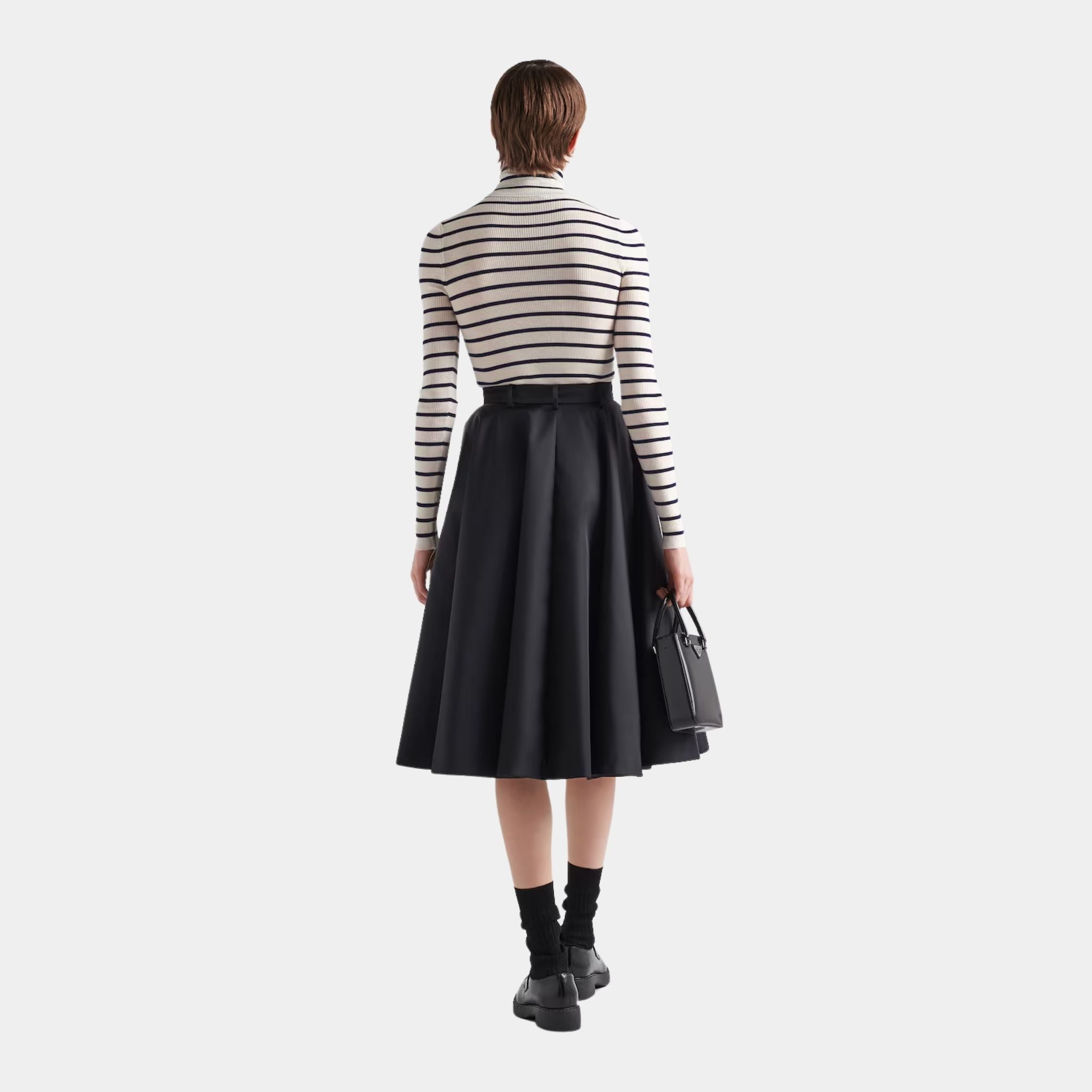 Prada Re-Nylon Black Lined Pleated Skirt, Model, Back