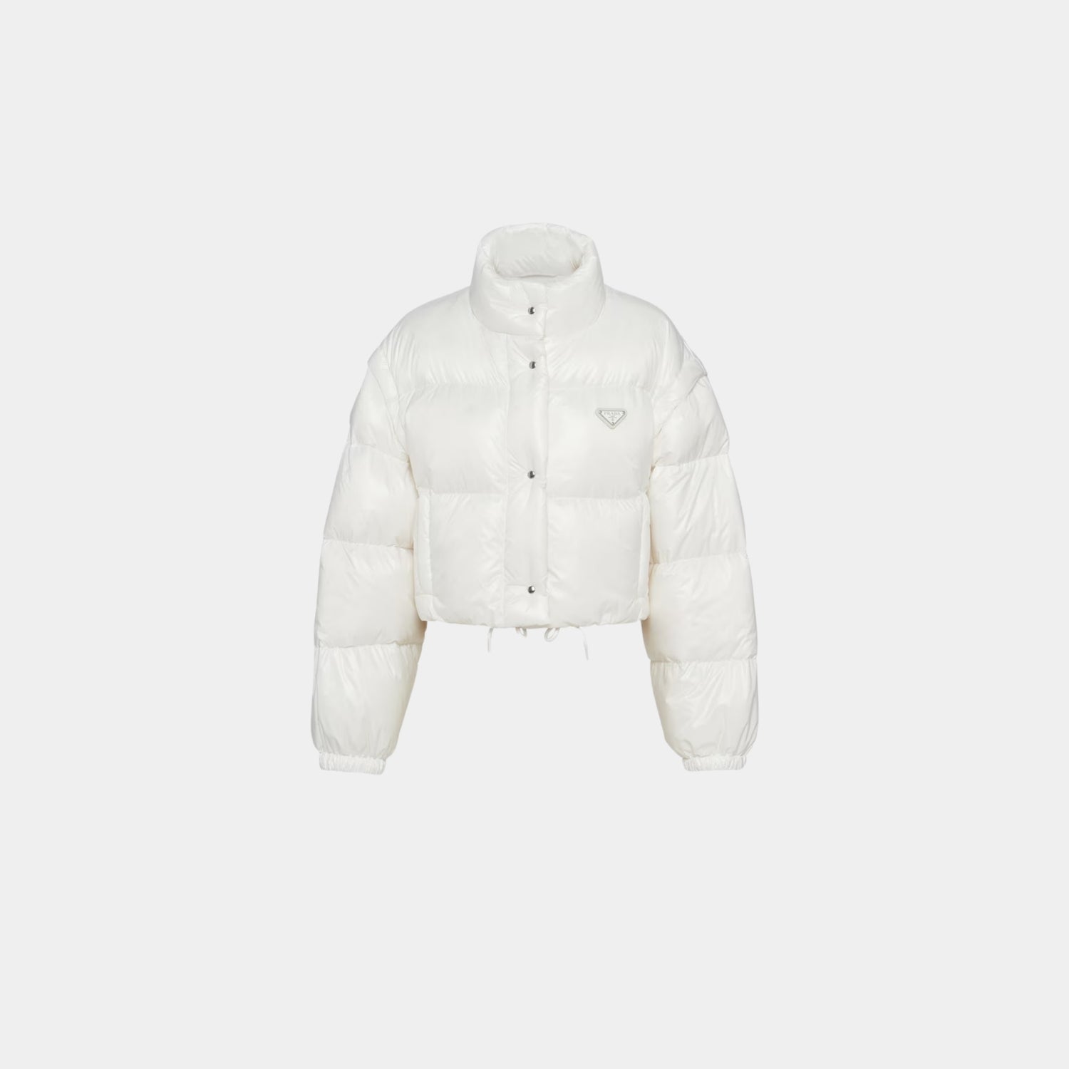 Prada Re-Nylon Cropped Convertible Down Jacket, White, Front