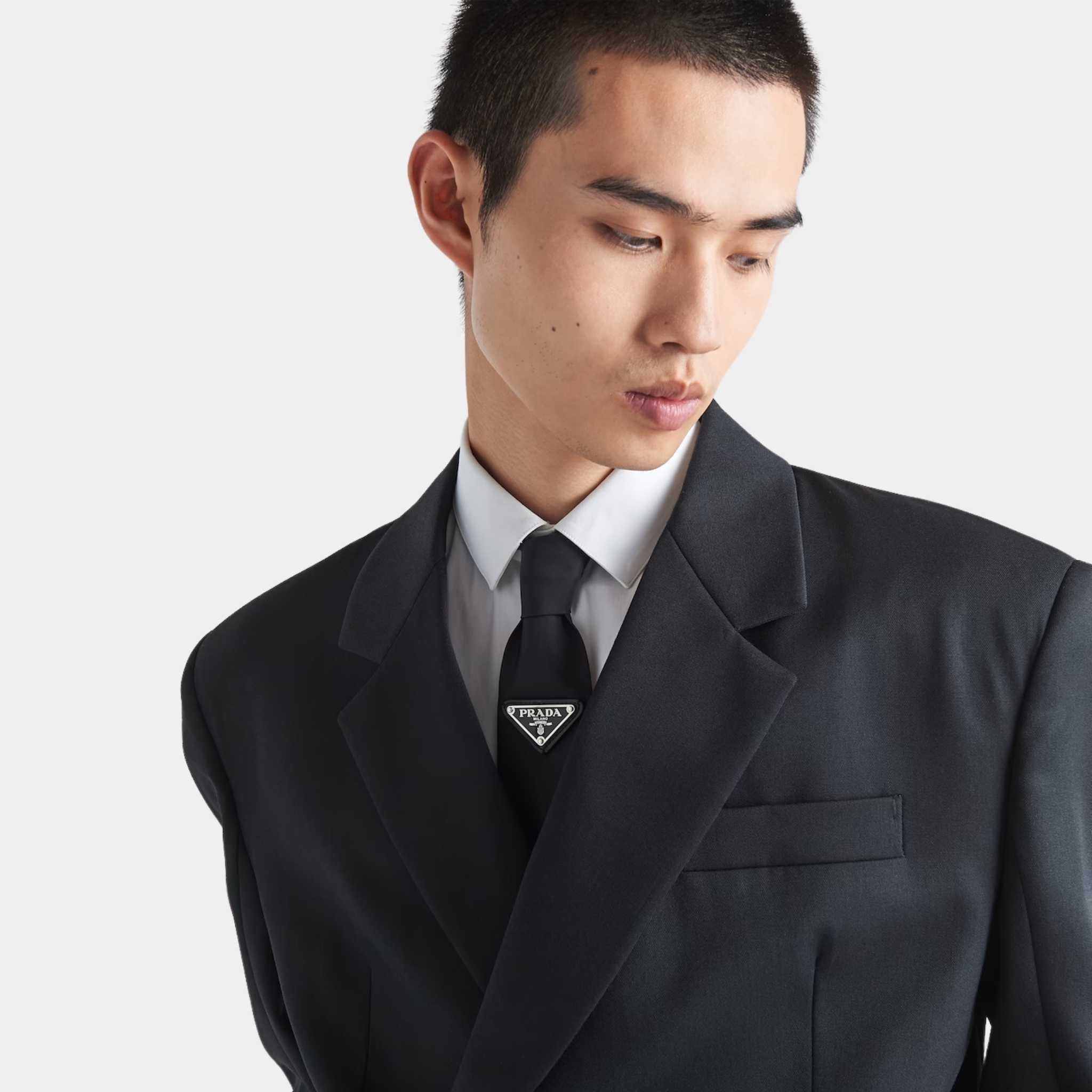 Prada Re-Nylon Gabardine Tie, Black, Model