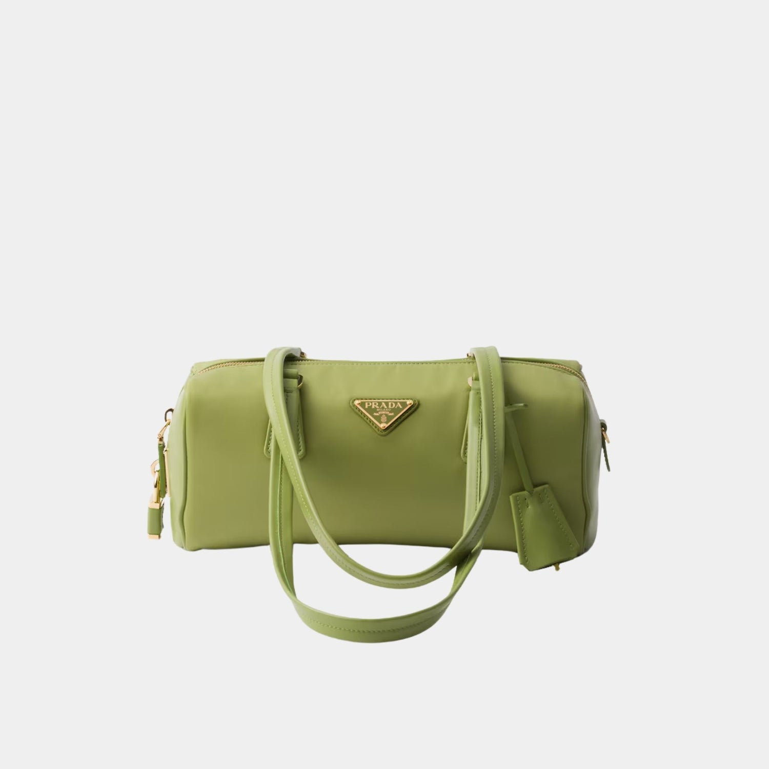 Prada Re-Nylon And Leather Medium Top Handle Bag With Padlock, Lawn Green, Front