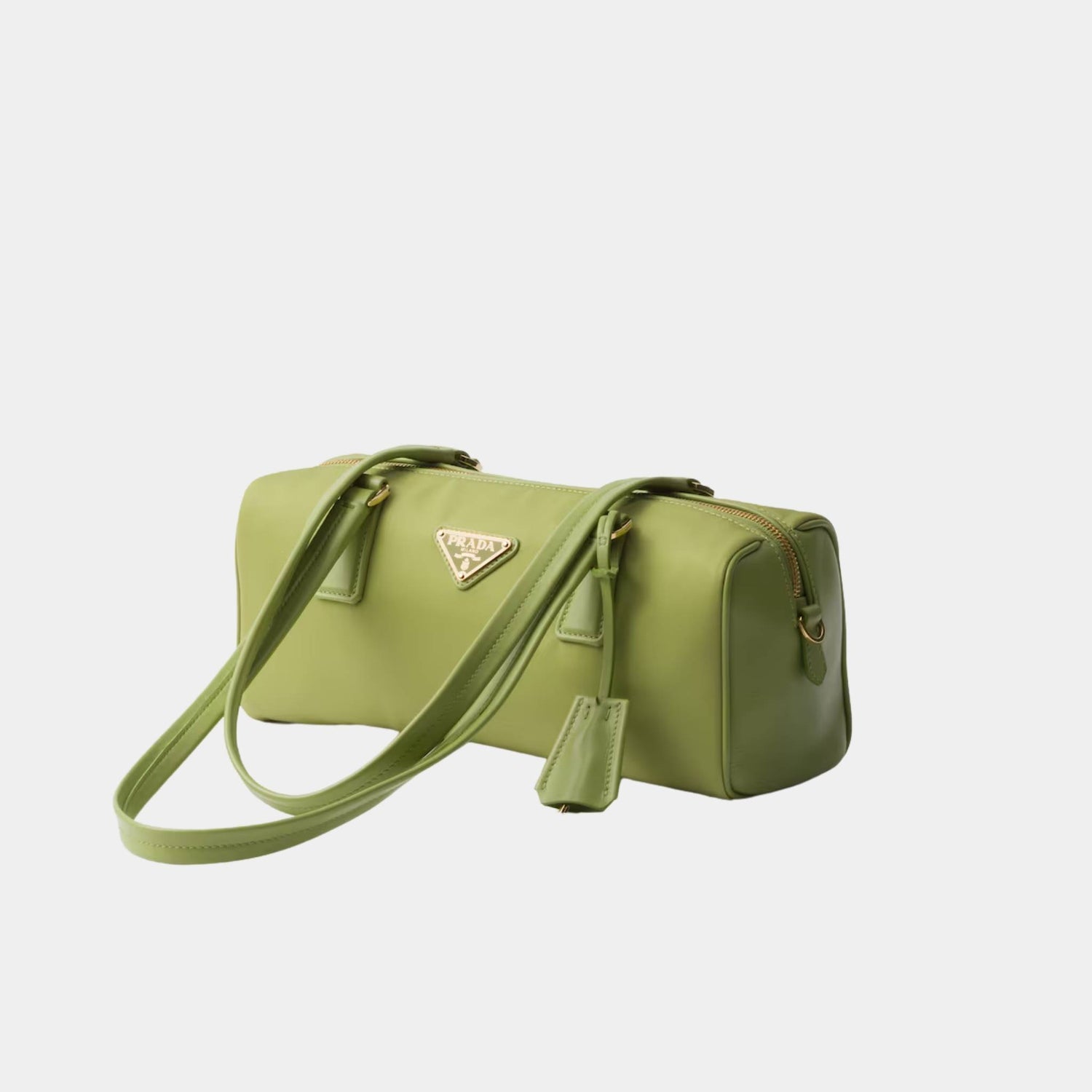 Prada Re-Nylon And Leather Medium Top Handle Bag With Padlock, Lawn Green, Side