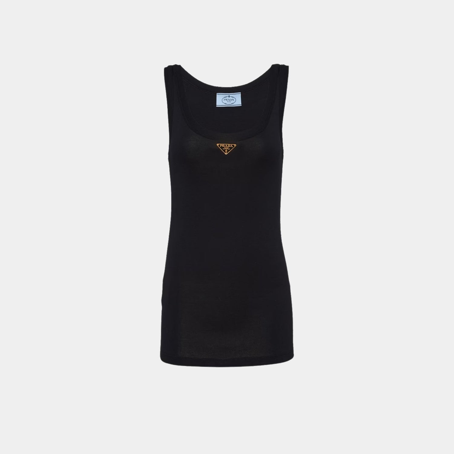 Prada Ribbed Knit Jersey Tank Top, Black, Front