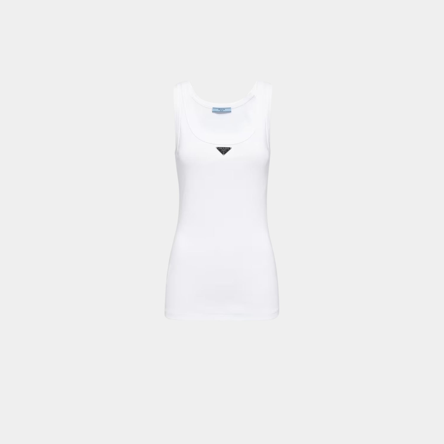 Prada Ribbed Knit Jersey Tank Top, White, Front