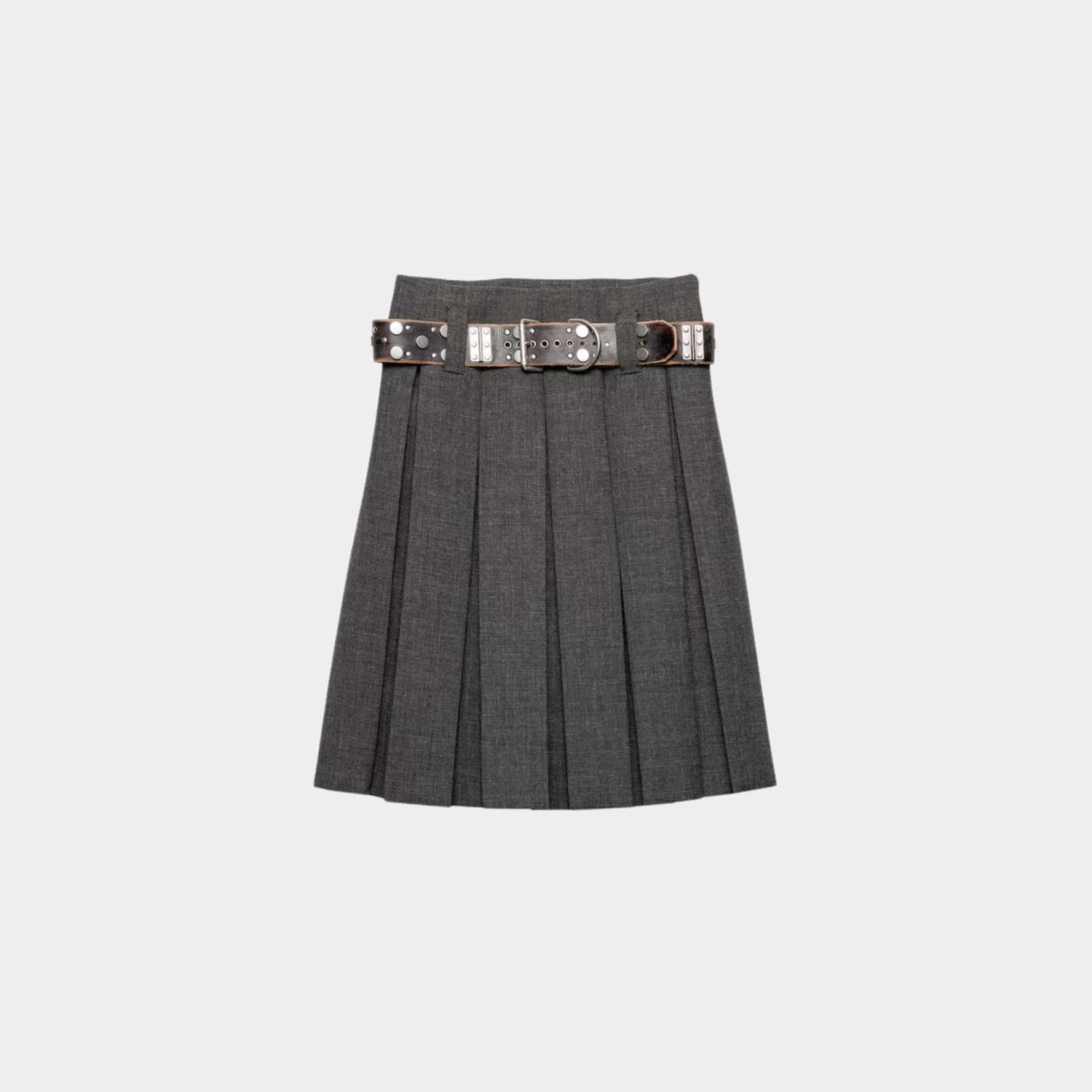 Prada Rush Stitch Skirt With Studded Leather Belt, Front