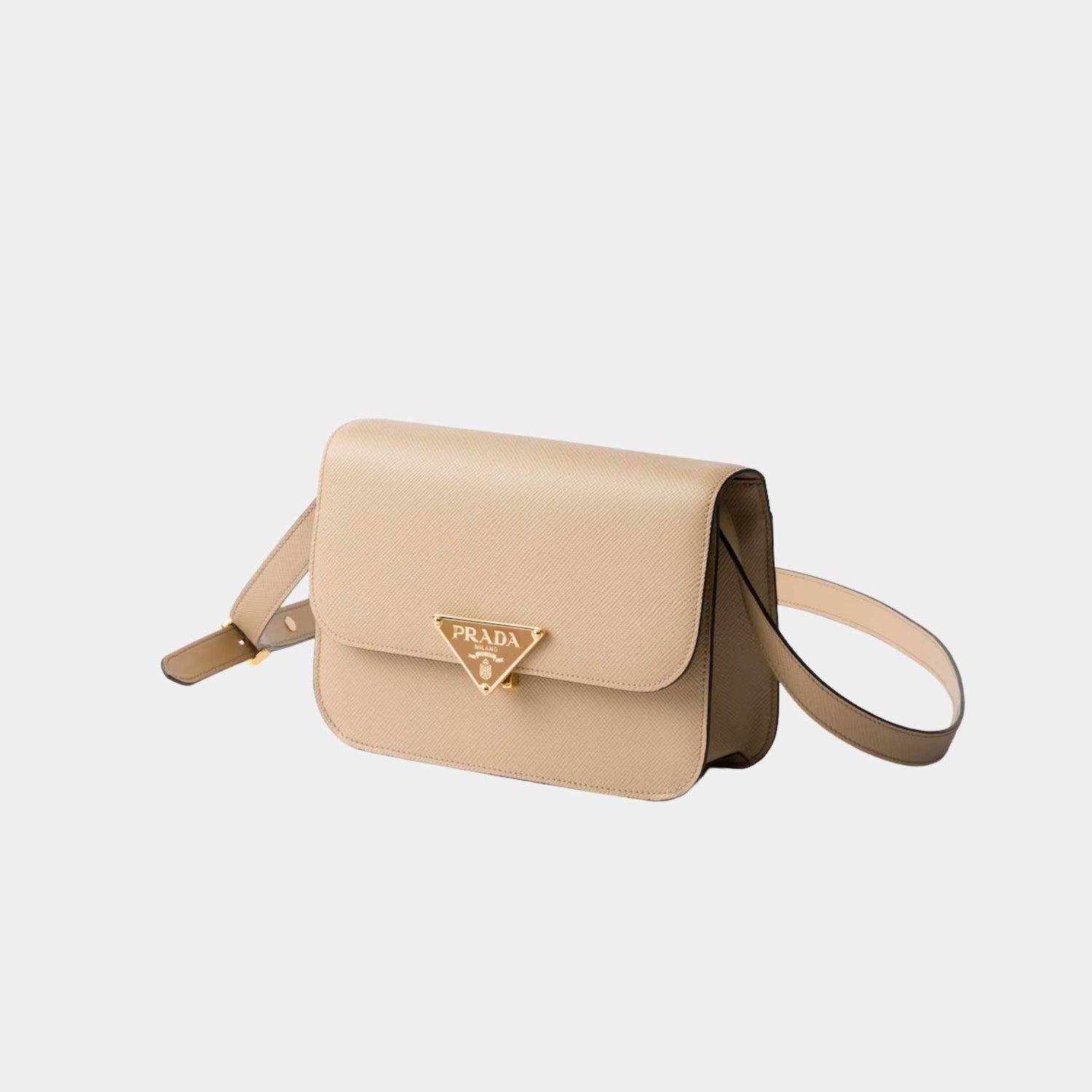 Prada Saffiano Leather Flap Shoulder Bag, Sand Beige, Side