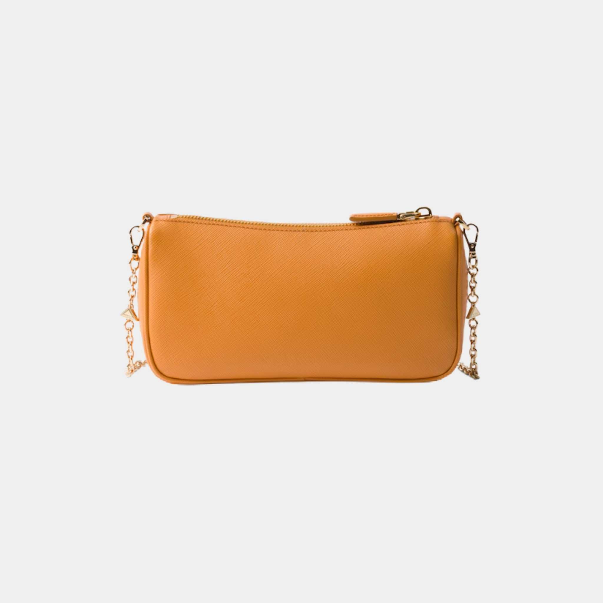 Prada Saffiano Leather Mini Bag With Chain Shoulder Strap, Amber, Back