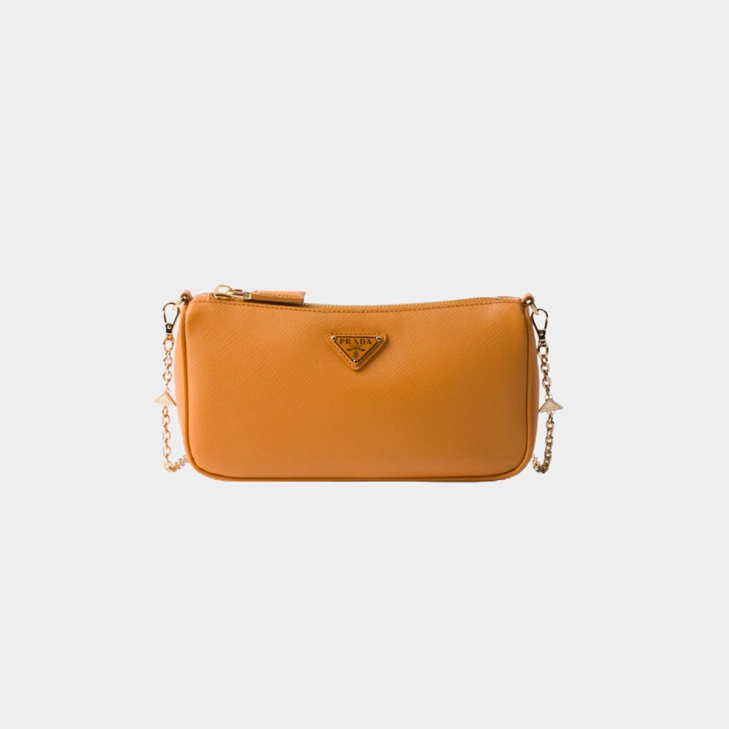 Prada Saffiano Leather Mini Bag With Chain Shoulder Strap, Amber, Front